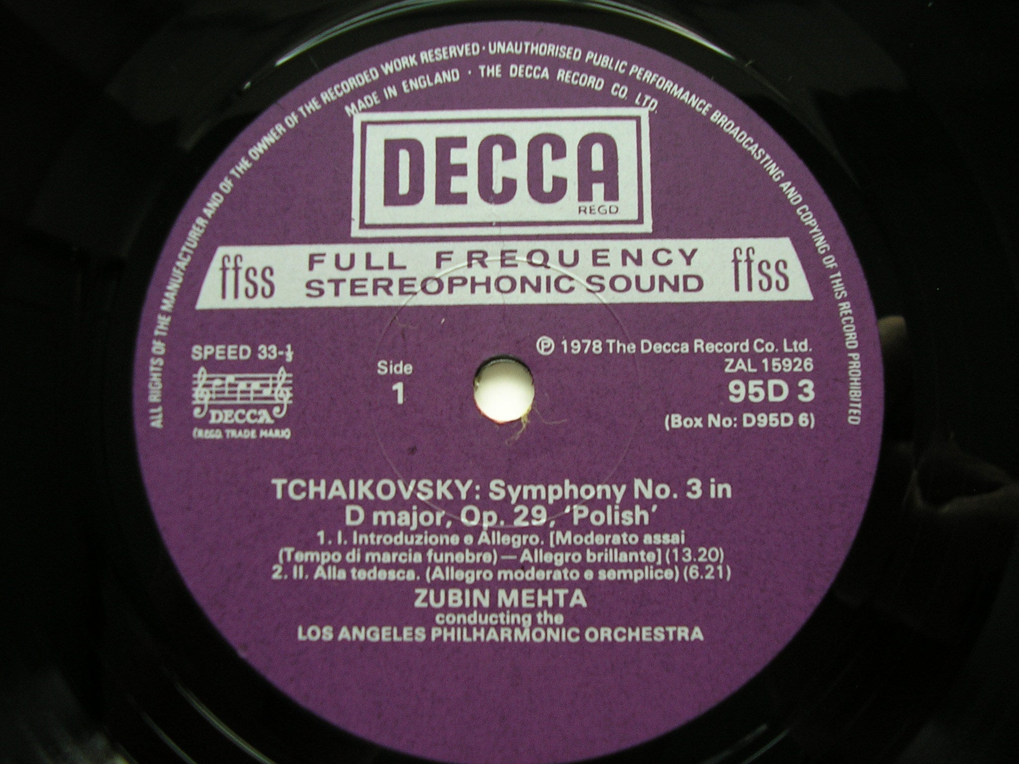TCHAIKOVSKY: SYMPHONIES Nos. 1 - 6     ZUBIN MEHTA / LOS ANGELES PHILHARMONIC   D95D6