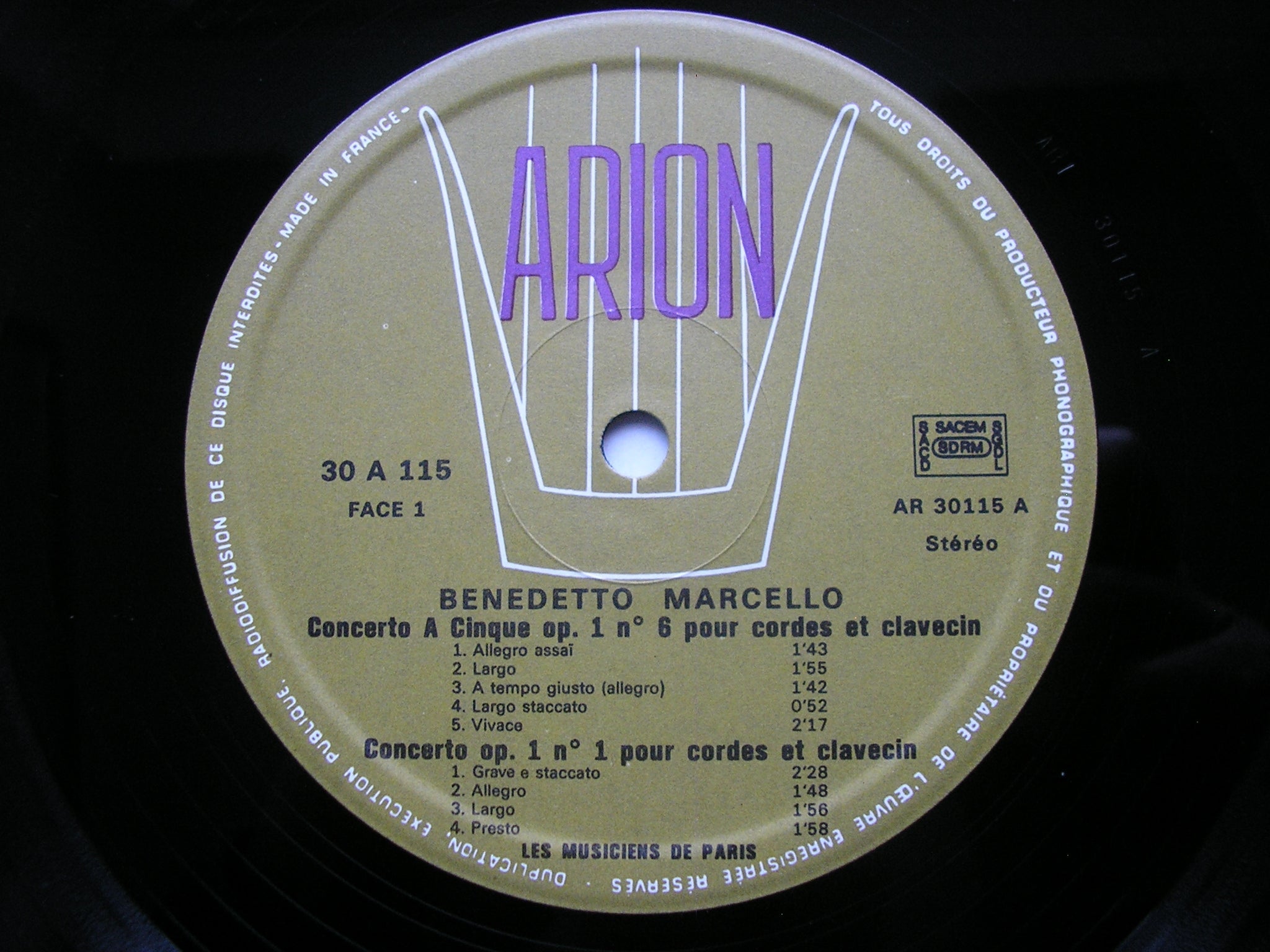 BENEDETTO MARCELLO: FOUR CONCERTOS    LES MUSICIENS DE PARIS   30 A 115
