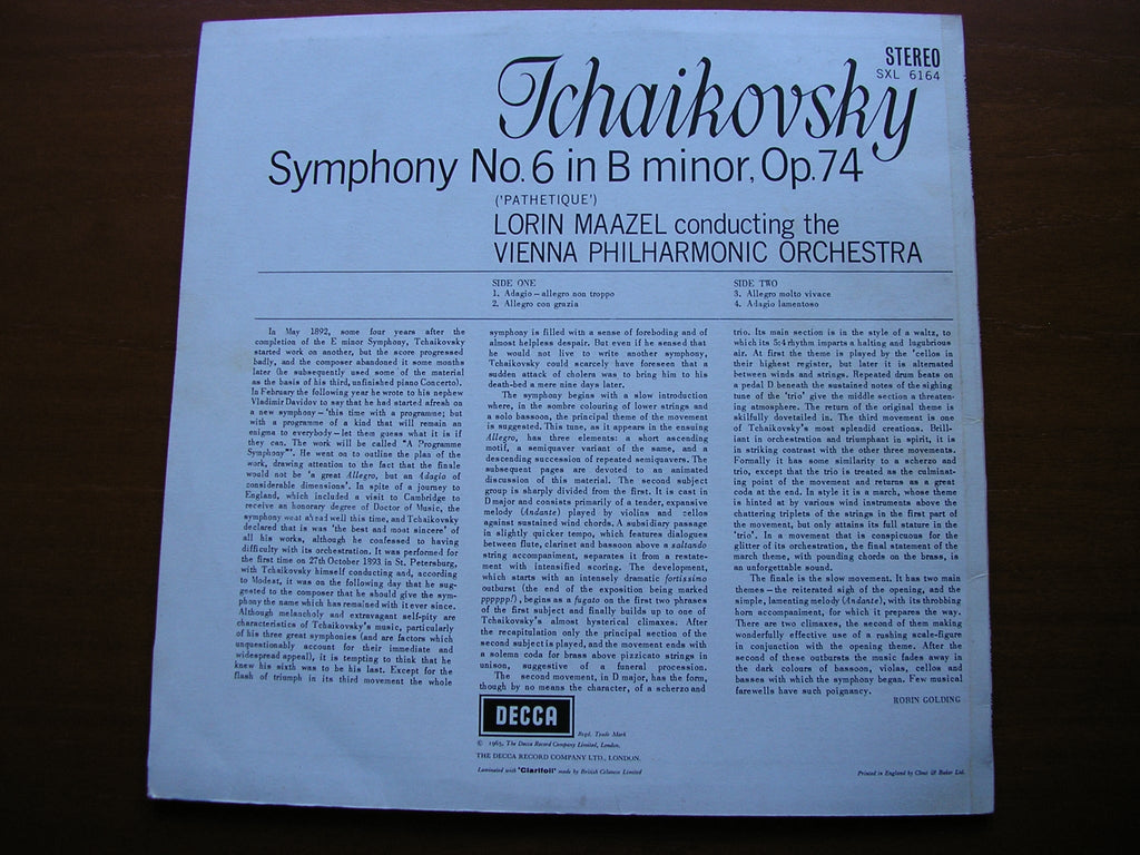 SXL 6164 TCHAIKOVSKY: SYMPHONY No. 6 MAAZEL / VIENNA PHILHARMONIC