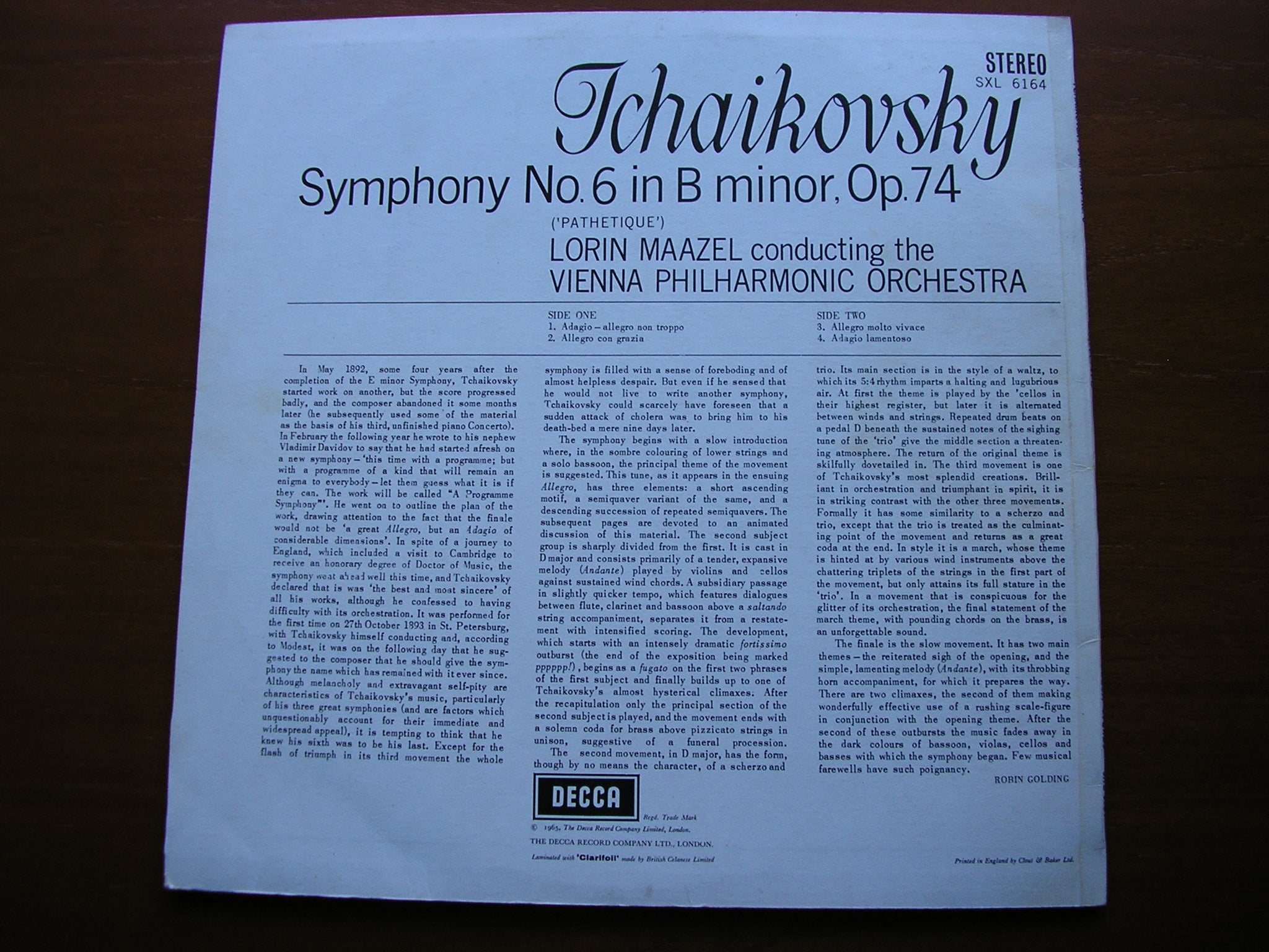 SXL 6164 TCHAIKOVSKY: SYMPHONY No. 6 MAAZEL / VIENNA PHILHARMONIC