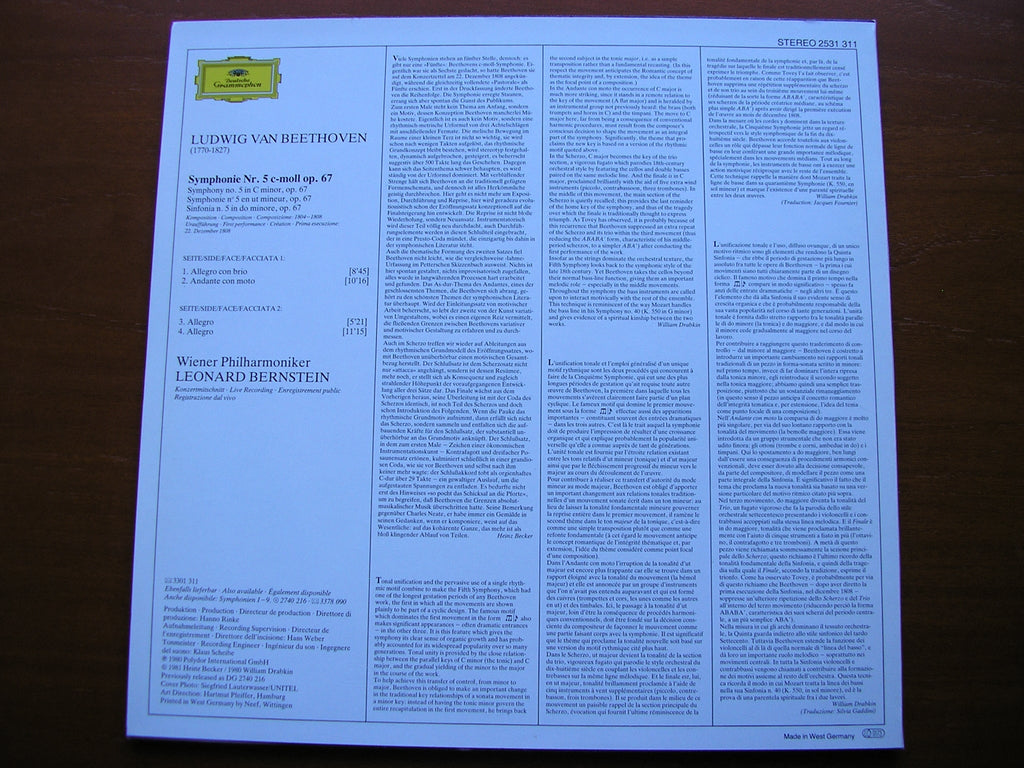 BEETHOVEN: SYMPHONY No. 5    BERNSTEIN / VIENNA PHILHARMONIC   2531 311
