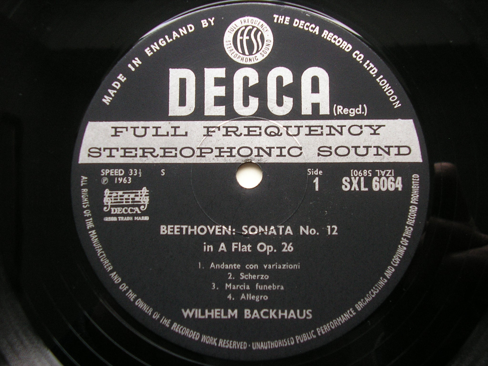 SXL 6064 BEETHOVEN: PIANO SONATAS Nos. 12 & 18 BACKHAUS
