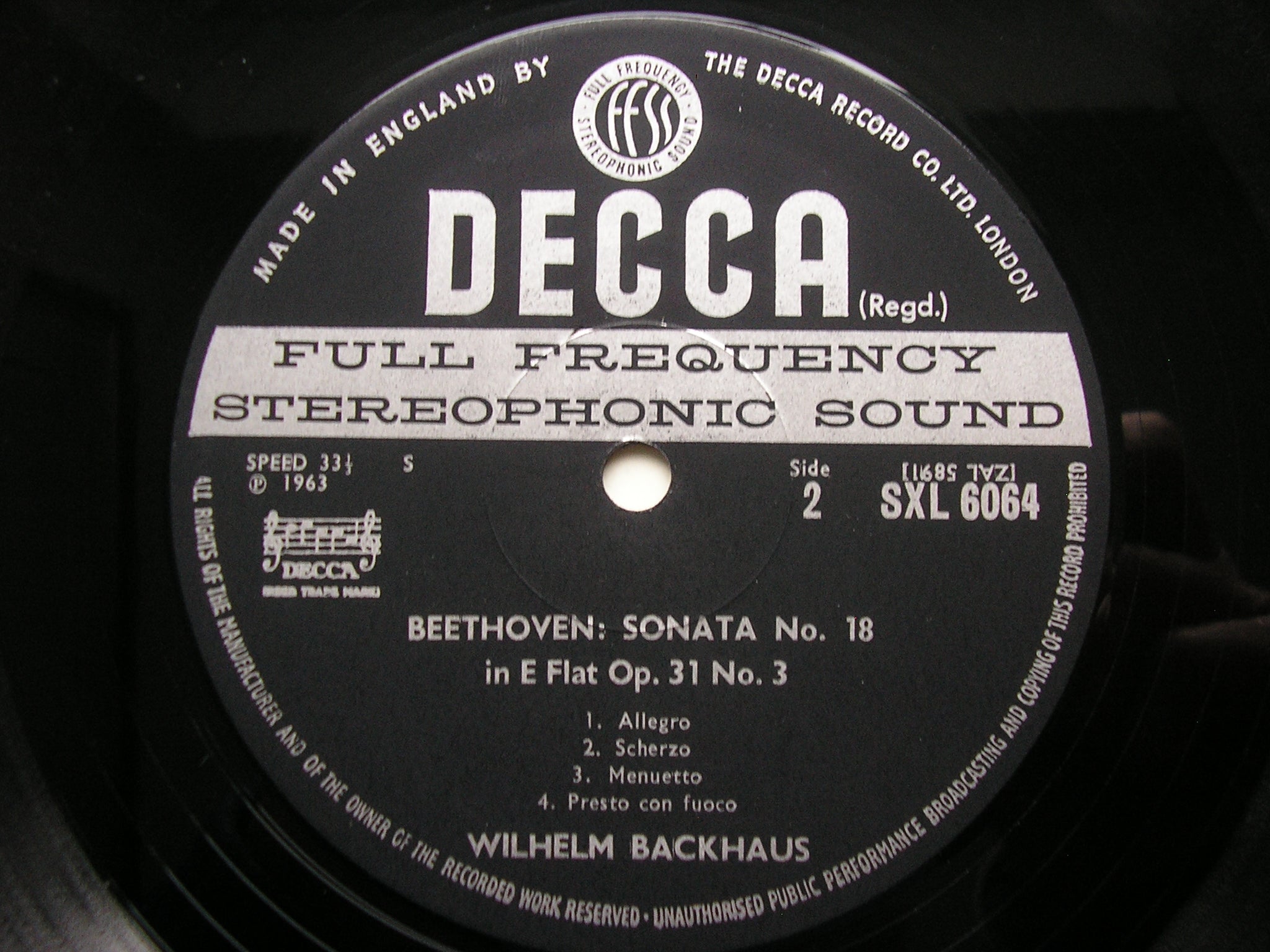 SXL 6064 BEETHOVEN: PIANO SONATAS Nos. 12 & 18 BACKHAUS