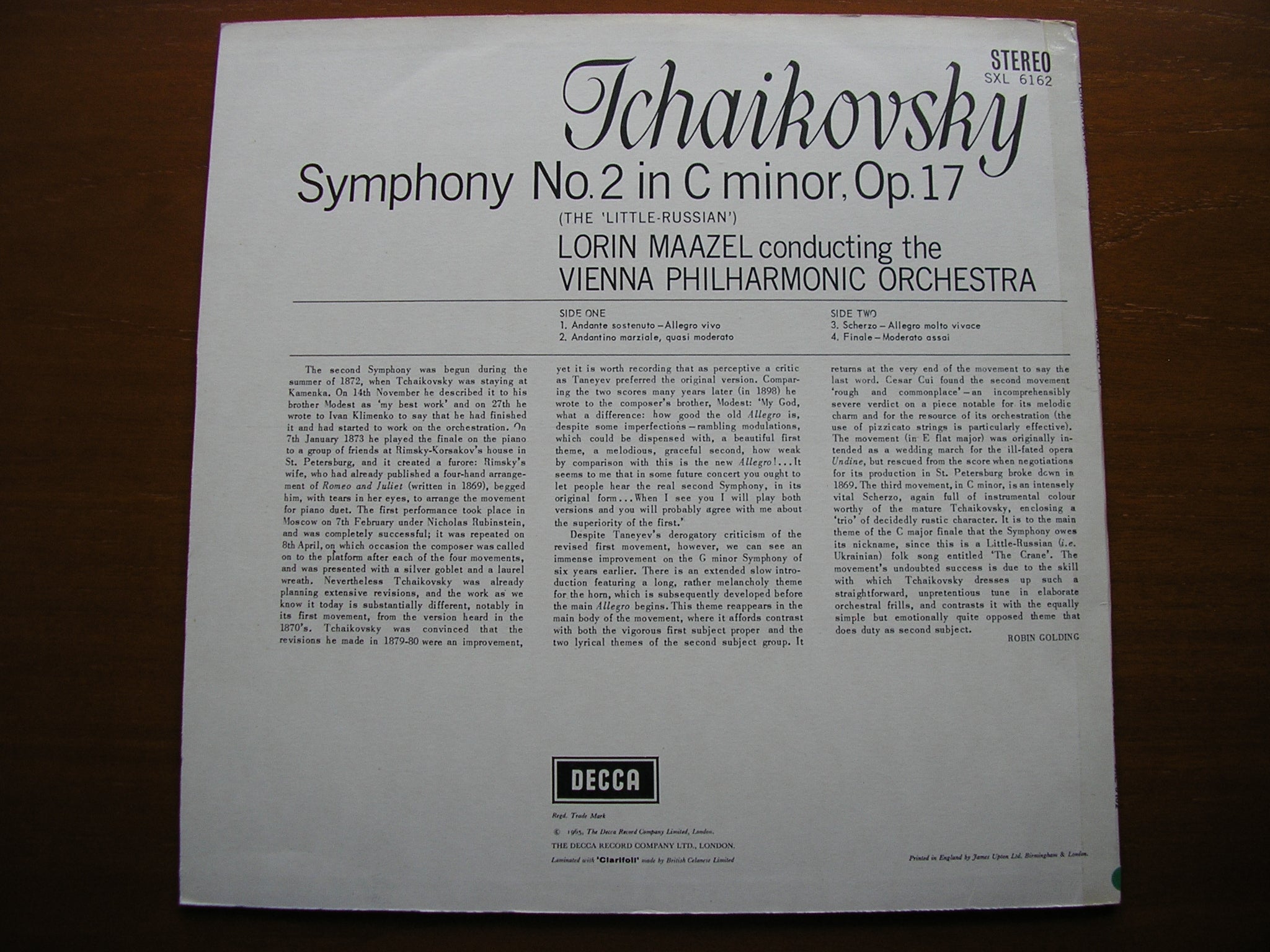 SXL 6162 TCHAIKOVSKY: SYMPHONY No. 2 Little Russian MAAZEL / VIENNA PHILHARMONIC