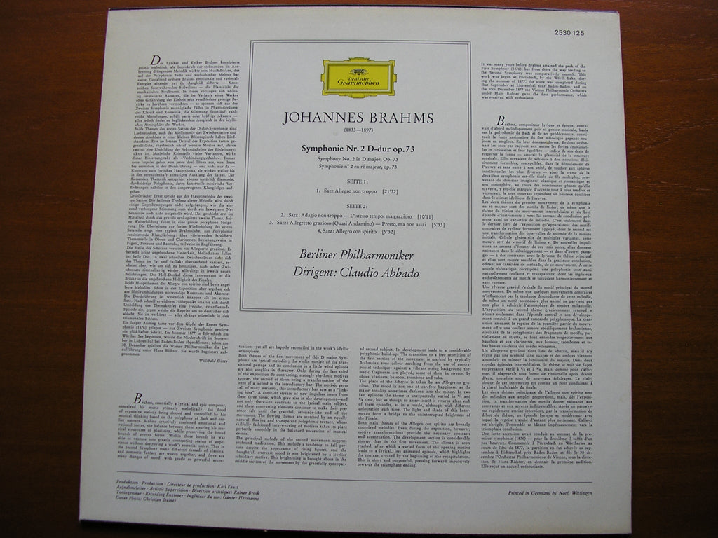 BRAHMS: SYMPHONY No. 2    ABBADO / BERLIN PHILHARMONIC   2530 125