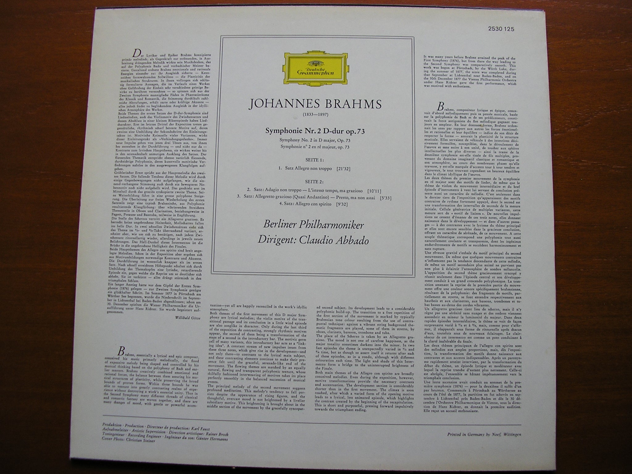 BRAHMS: SYMPHONY No. 2    ABBADO / BERLIN PHILHARMONIC   2530 125
