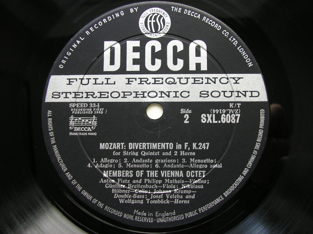 SXL 6087 MOZART: CLARINET QUINTET K581 / DIVERTIMENTO K247 ALFRED BOSKOVSKY / VIENNA OCTET