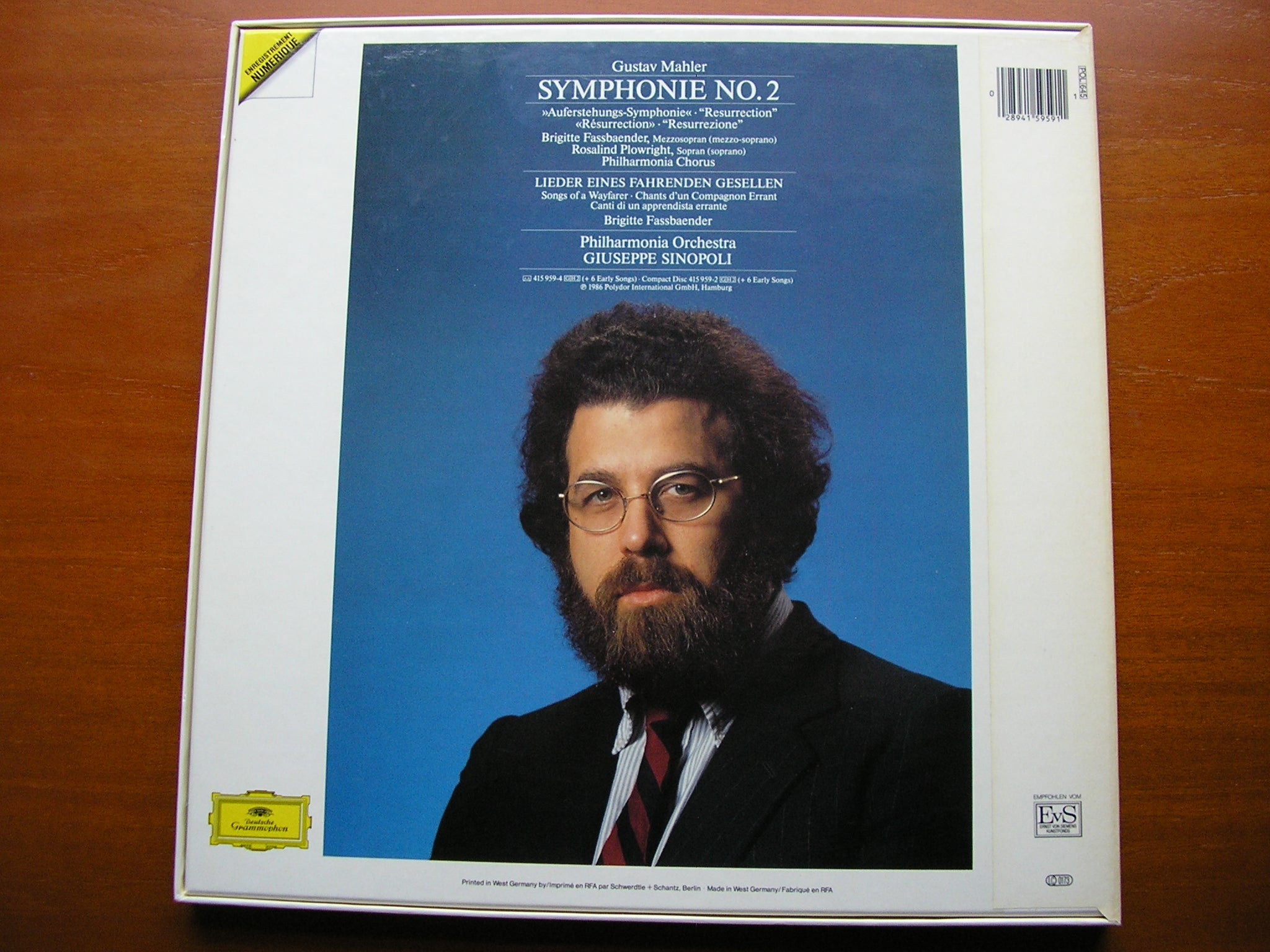 MAHLER: SYMPHONY No. 2 / LIEDER EINES FAHRENDEN GESELLEN  SOLOISTS / PHILHARMONIA / SINOPOLI   2 LP  415 959