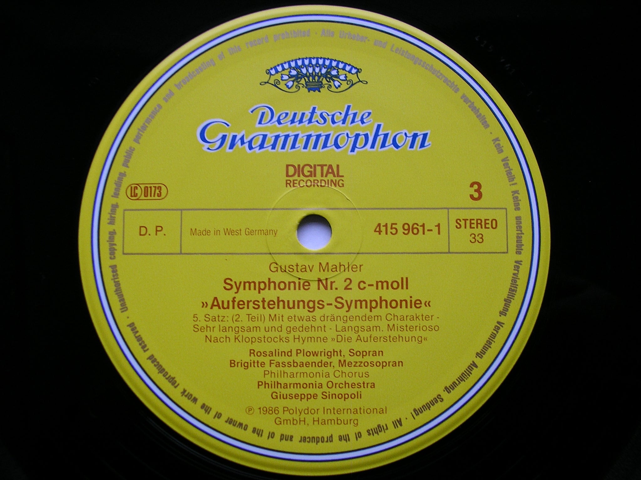 MAHLER: SYMPHONY No. 2 / LIEDER EINES FAHRENDEN GESELLEN  SOLOISTS / PHILHARMONIA / SINOPOLI   2 LP  415 959