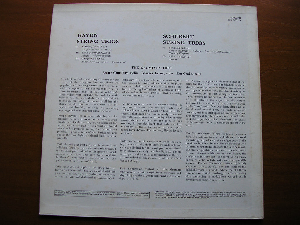 HAYDN: 3 STRING TRIOS / SCHUBERT: 2 STRING TRIOS  THE GRUMIAUX TRIO   SAL 3782
