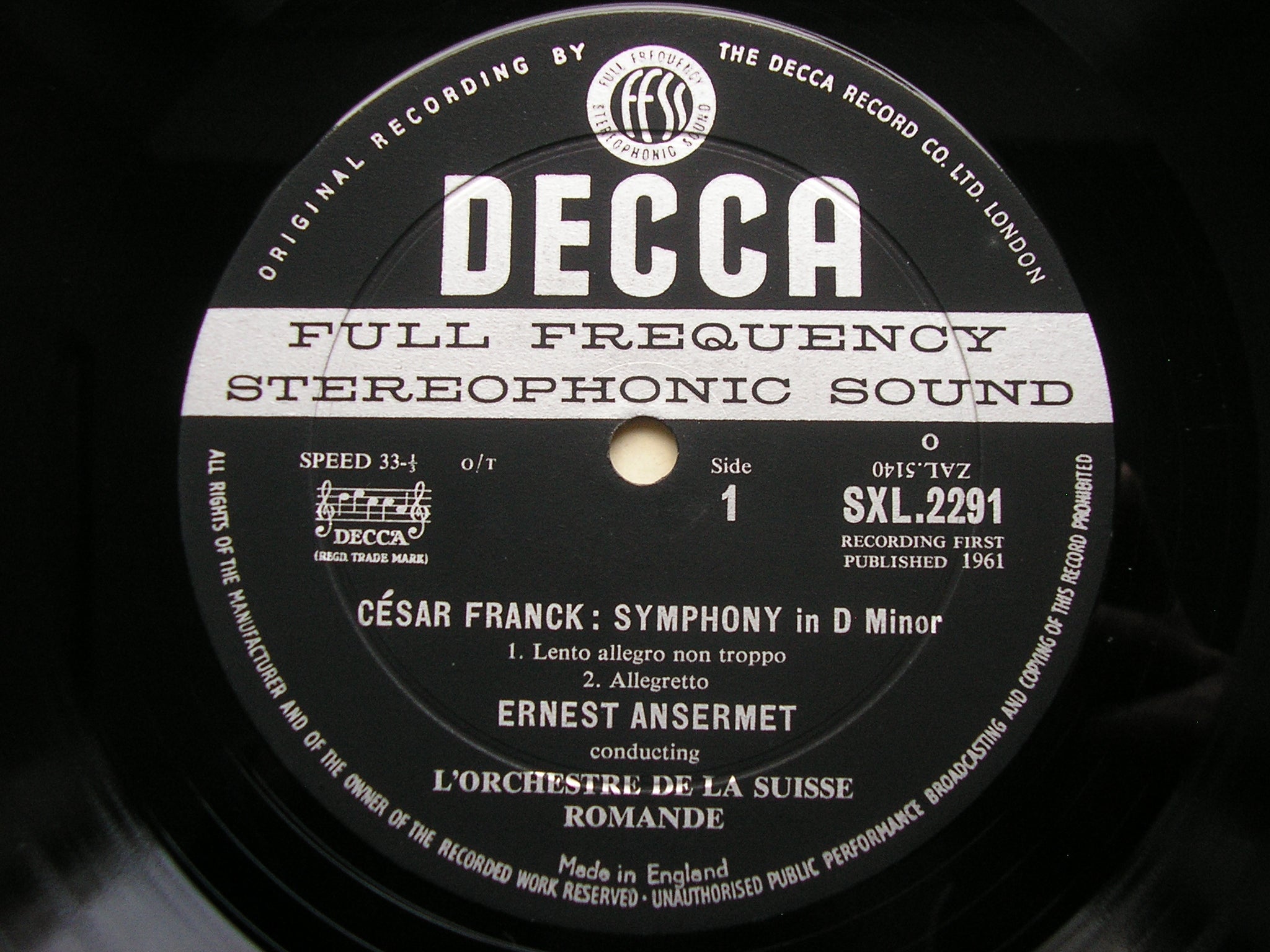 SXL 2291 FRANCK: SYMPHONY in D / LE CHASSEUR MAUDIT ANSERMET / SUISSE ROMANDE