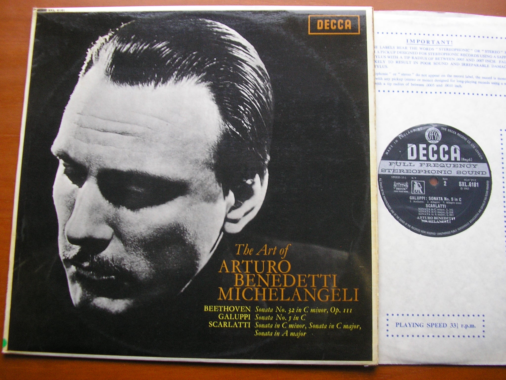 SXL 6181 BEETHOVEN: PIANO SONATA No. 32 / SCARLATTI & GALUPPI: PIANO SONATAS MICHELANGELI