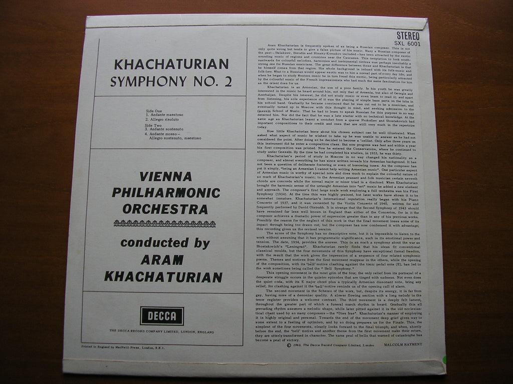SXL 6001 KHACHATURIAN: SYMPHONY No. 2 'The Bell' KHACHATURIAN / VIENNA PHILHARMONIC
