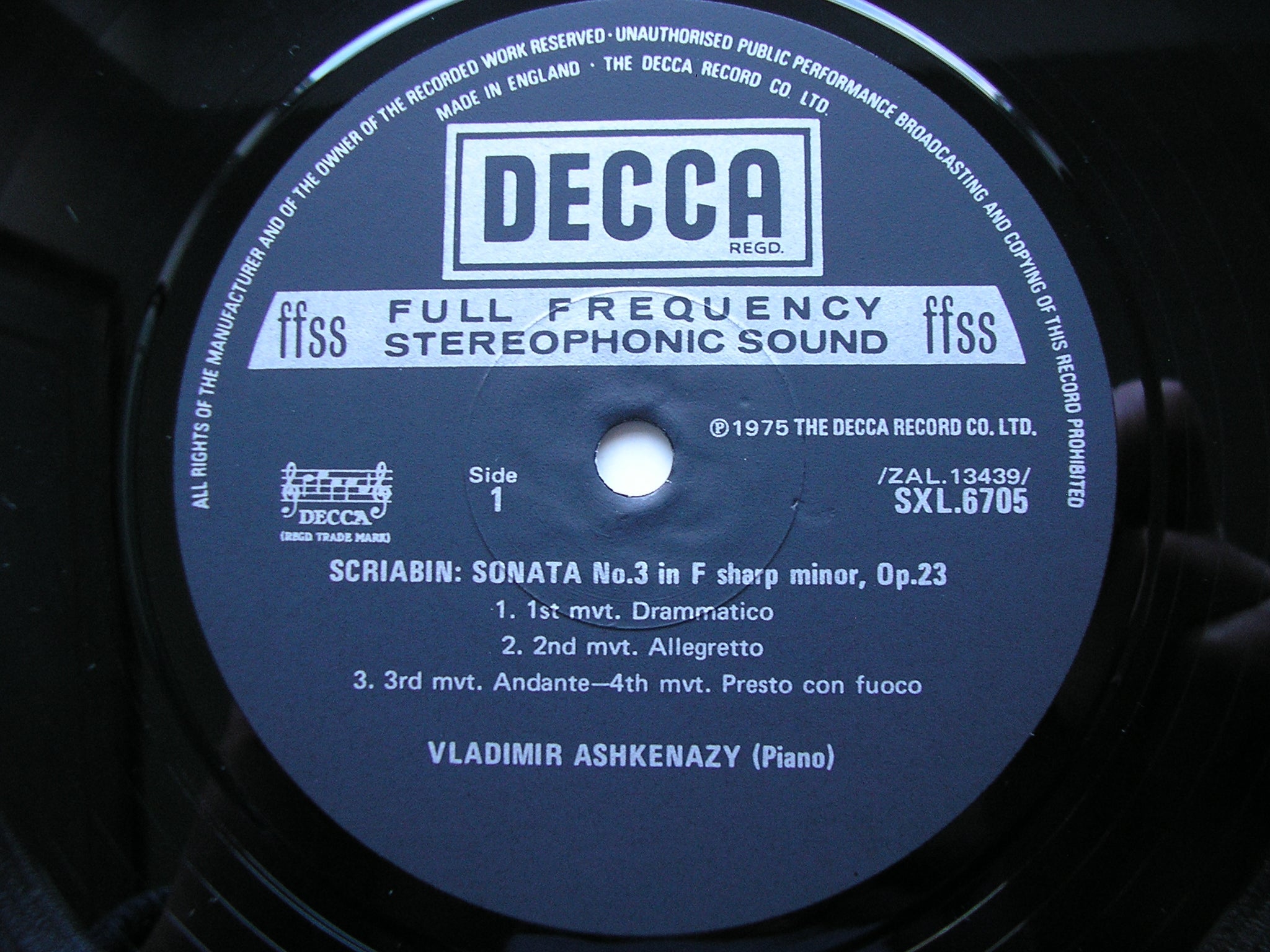 SXL 6705 SCRIABIN: PIANO SONATAS Nos. 3 / 4 / 5 / 9 ASHKENAZY