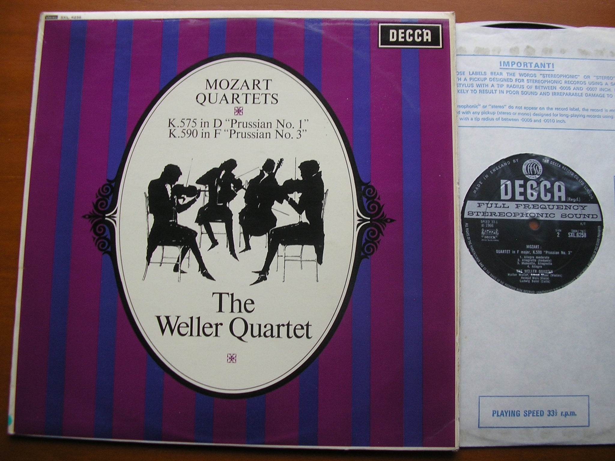 SXL 6258 MOZART: STRING QUARTETS K575 in D & K590 in F THE WELLER QUARTET