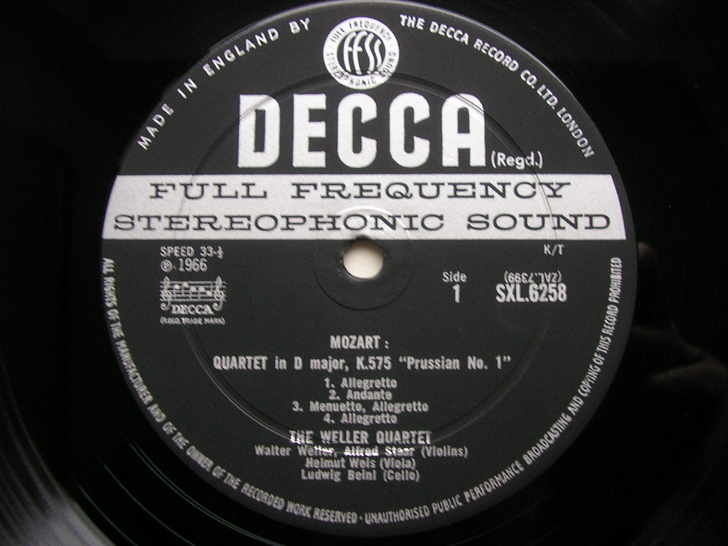 SXL 6258 MOZART: STRING QUARTETS K575 in D & K590 in F THE WELLER QUARTET