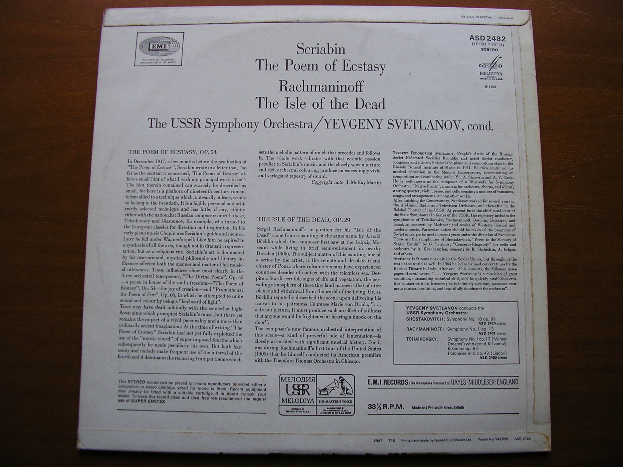 SCRIABIN: THE POEM OF ECSTASY / RACHMANINOV: ISLE OF THE DEAD   YEVGENY SVETLANOV / USSRSO    ASD 2482