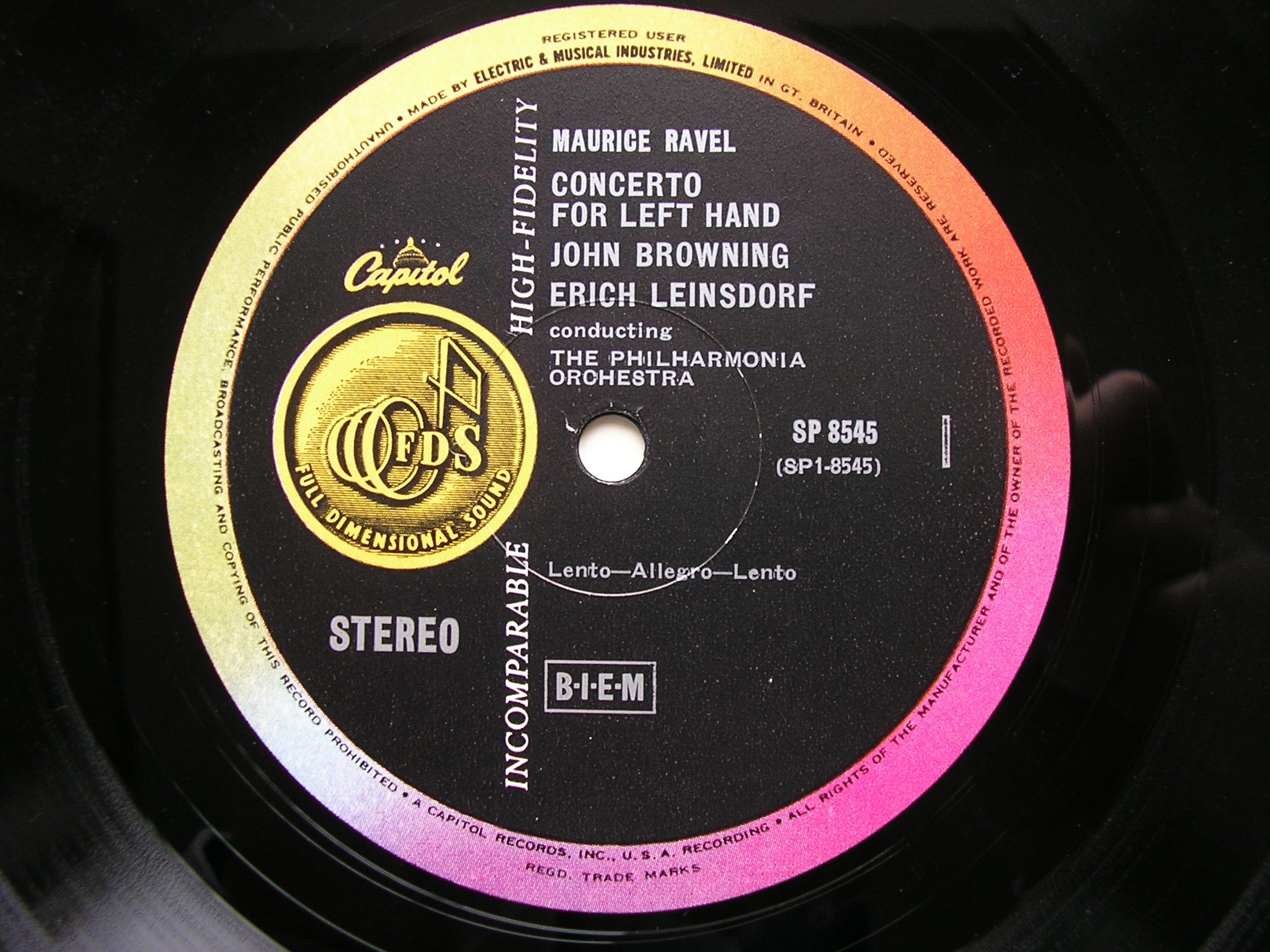 RAVEL: CONCERTO FOR THE LEFT HAND / PROKOFIEV: CONCERTO No. 3     BROWNING / PHILHARMONIA / LEINSDORF   SP 8545