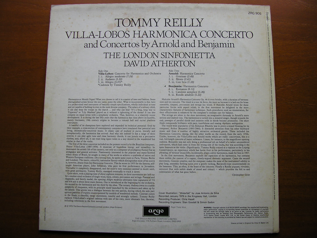 VILLA - LOBOS / ARNOLD / BENJAMIN: HARMONICA CONCERTOS   REILLY / LONDON SINFONIETTA / ATHERTON    ZRG 905