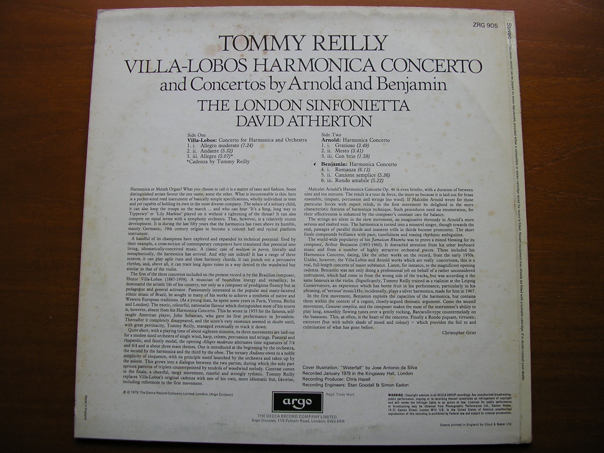 VILLA - LOBOS / ARNOLD / BENJAMIN: HARMONICA CONCERTOS   REILLY / LONDON SINFONIETTA / ATHERTON    ZRG 905
