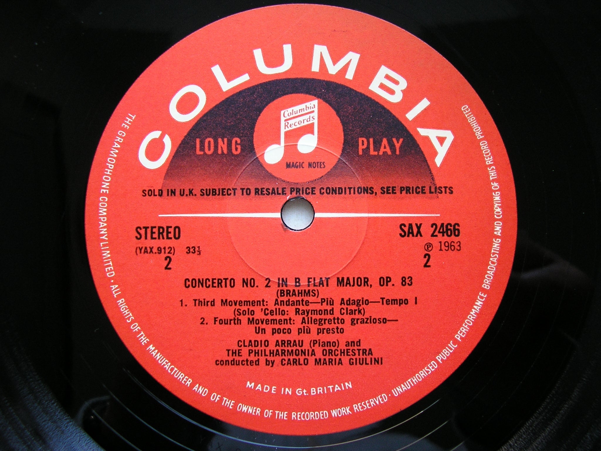 SAX 2466  BRAHMS: PIANO CONCERTO No. 2    ARRAU / PHILHARMONIA / GIULINI