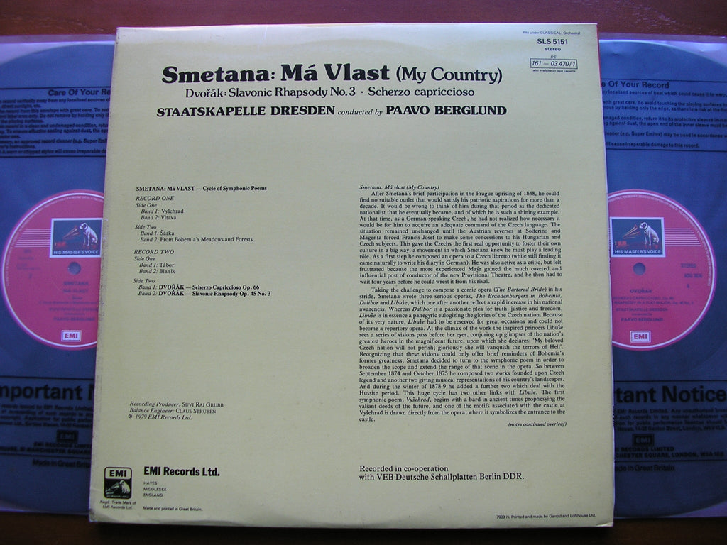 SMETANA: MA VLAST / DVORAK: SCHERZO CAPRICCIOSO / SLAVONIC RHAPSODY    BERGLUND / STAATSKAPELLE DRESDEN    SLS 5151