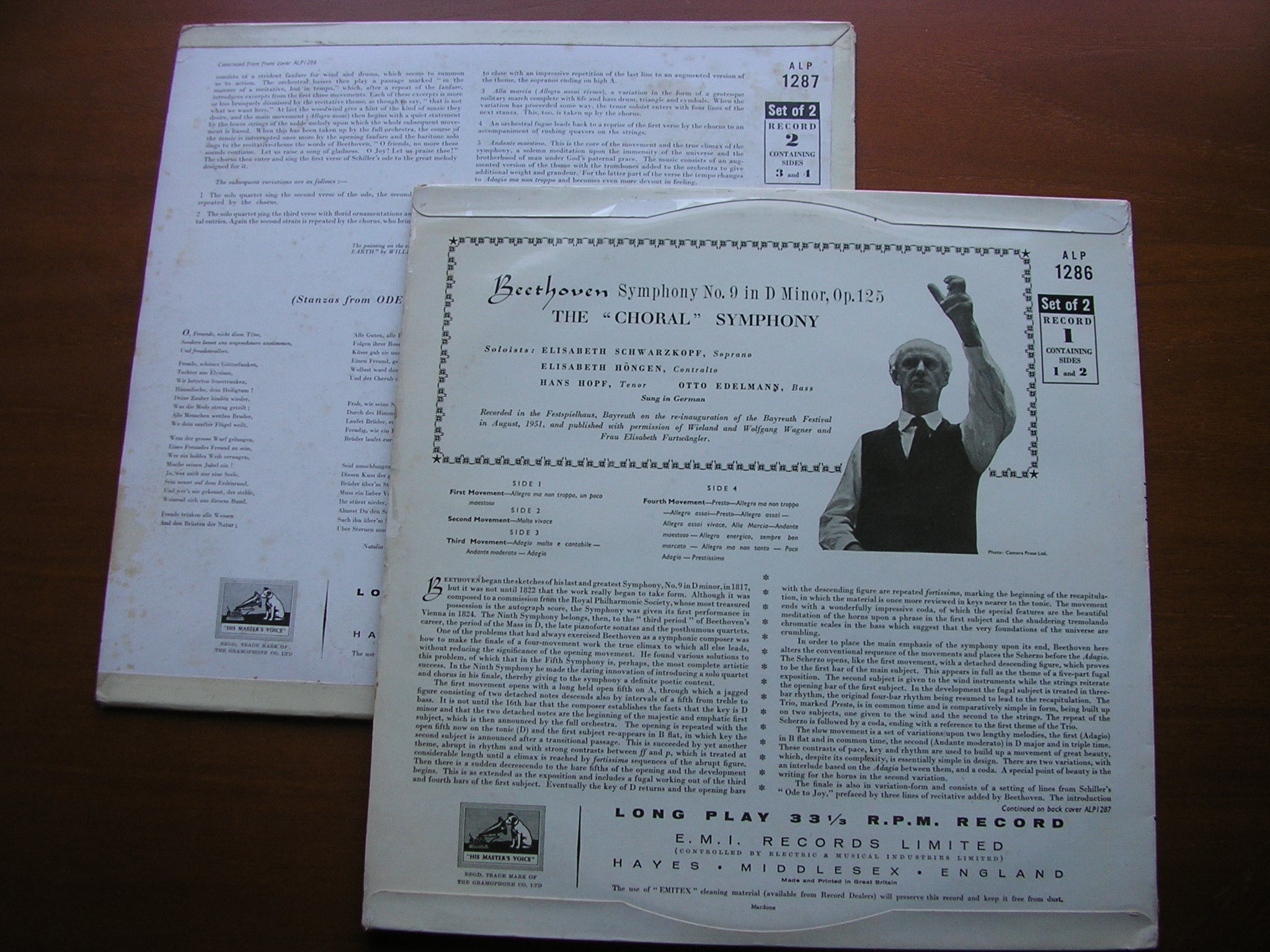 BEETHOVEN: SYMPHONY No. 9 'Choral'     SOLOISTS / BAYREUTH FESTIVAL ORCHESTRA / FURTWANGLER     ALP 1286 / 7