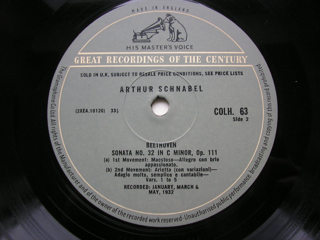 BEETHOVEN: PIANO SONATAS Nos. 31 & 32      ARTUR SCHNABEL      COLH 63
