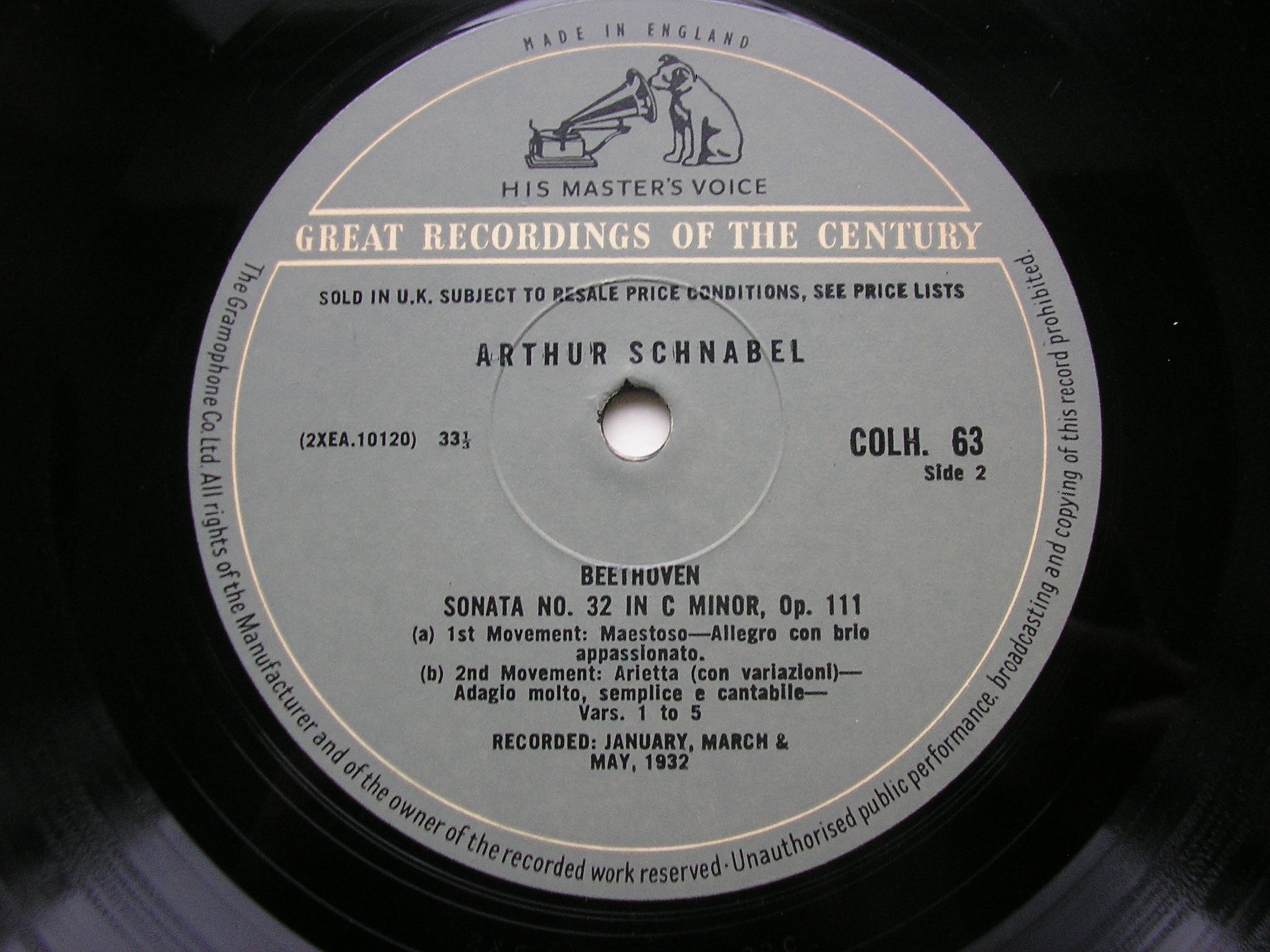 BEETHOVEN: PIANO SONATAS Nos. 31 & 32      ARTUR SCHNABEL      COLH 63
