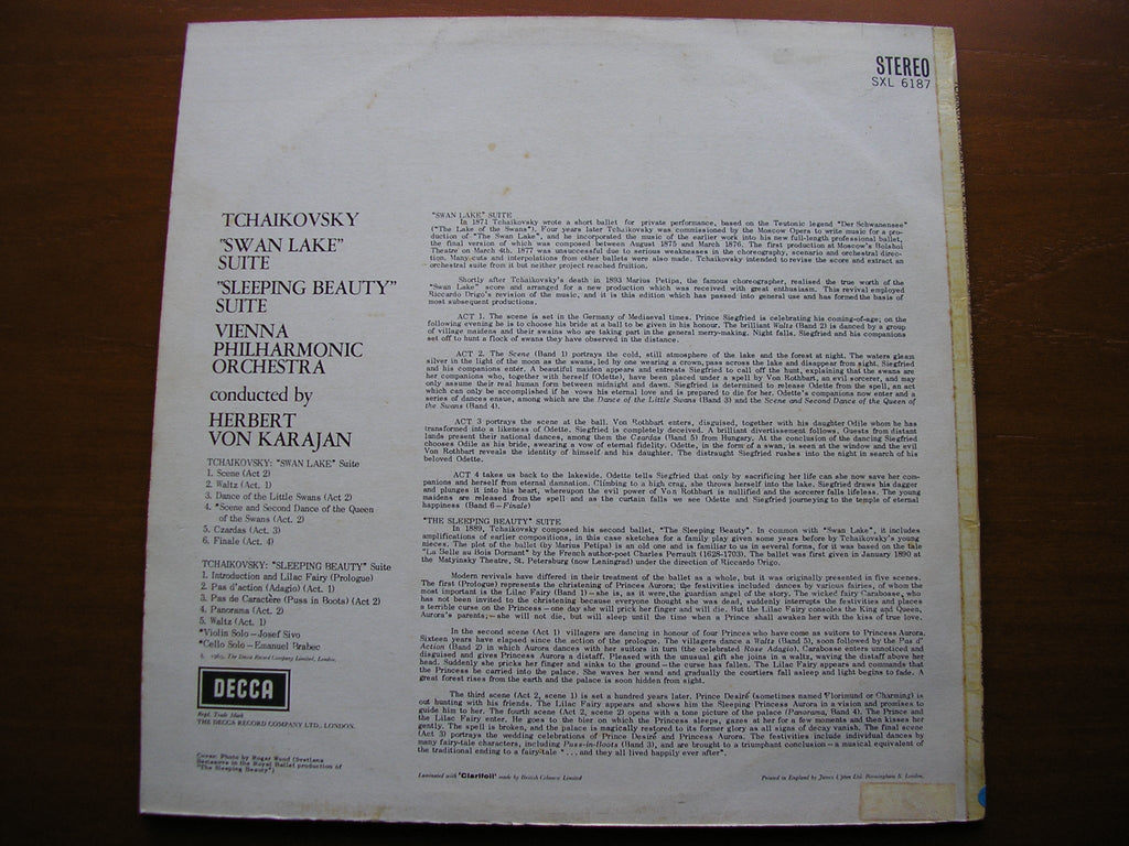 SXL 6187 TCHAIKOVSKY: SWAN LAKE & SLEEPING BEAUTY SUITES KARAJAN / VIENNA PHILHARMONIC
