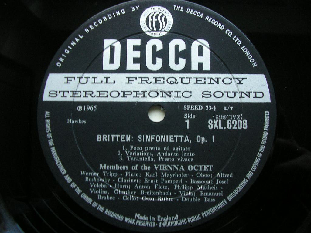 SXL 6208 BRITTEN: SINFONIETTA Op. 1 / HINDEMITH: OCTET THE VIENNA OCTET