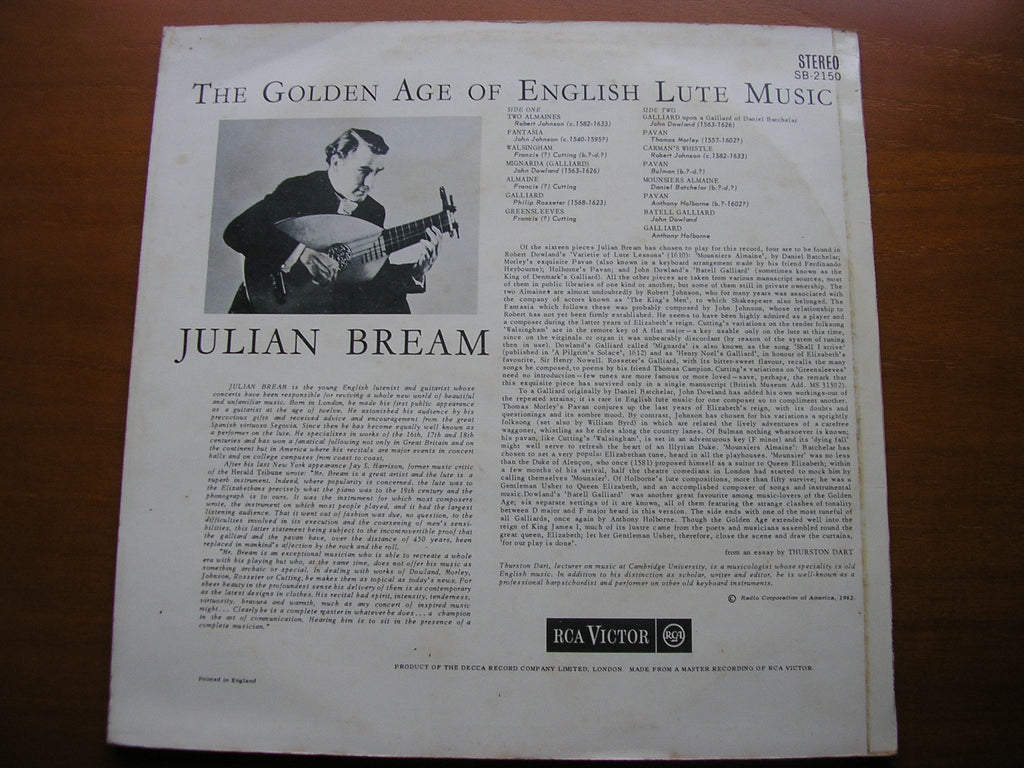 THE GOLDEN AGE OF ENGLISH LUTE MUSIC     JULIAN BREAM     SB 2150