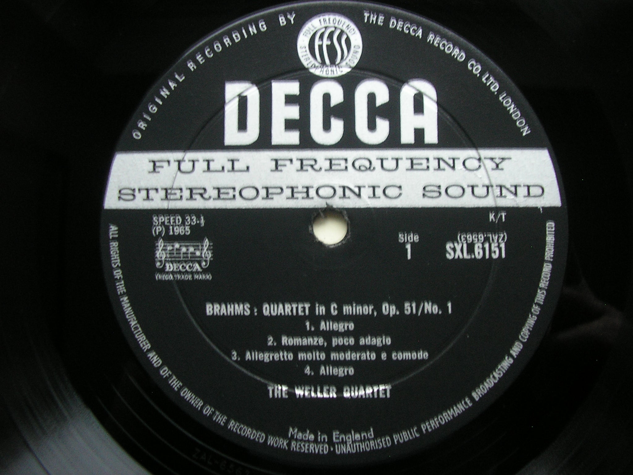 SXL 6151 BRAHMS: STRING QUARTETS Nos. 1 & 2 Op. 51 THE WELLER QUARTET