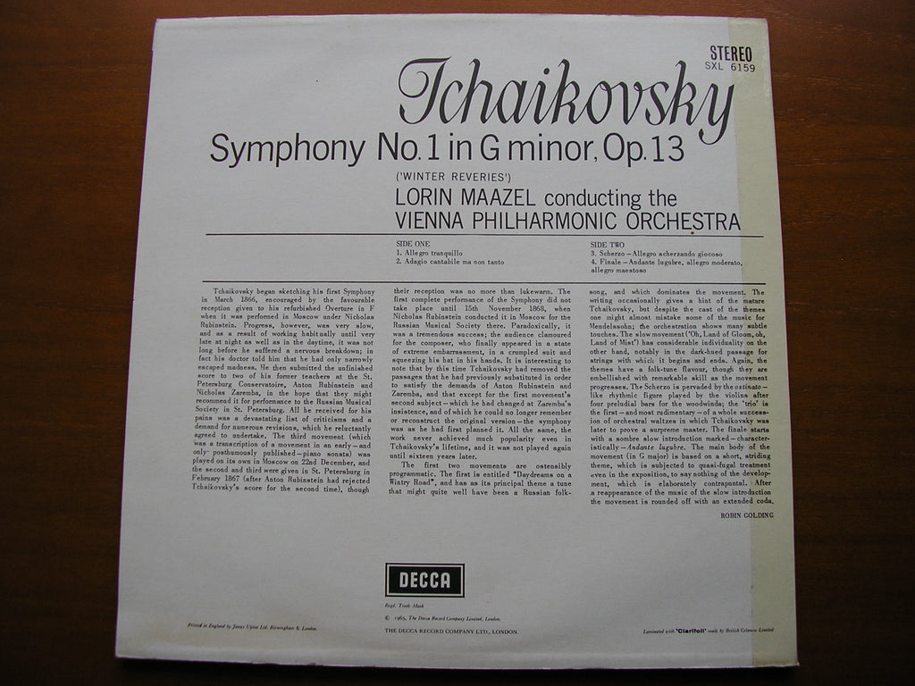 SXL 6159 TCHAIKOVSKY: SYMPHONY No. 1 'Winter Reveries' MAAZEL / VIENNA PHILHARMONIC
