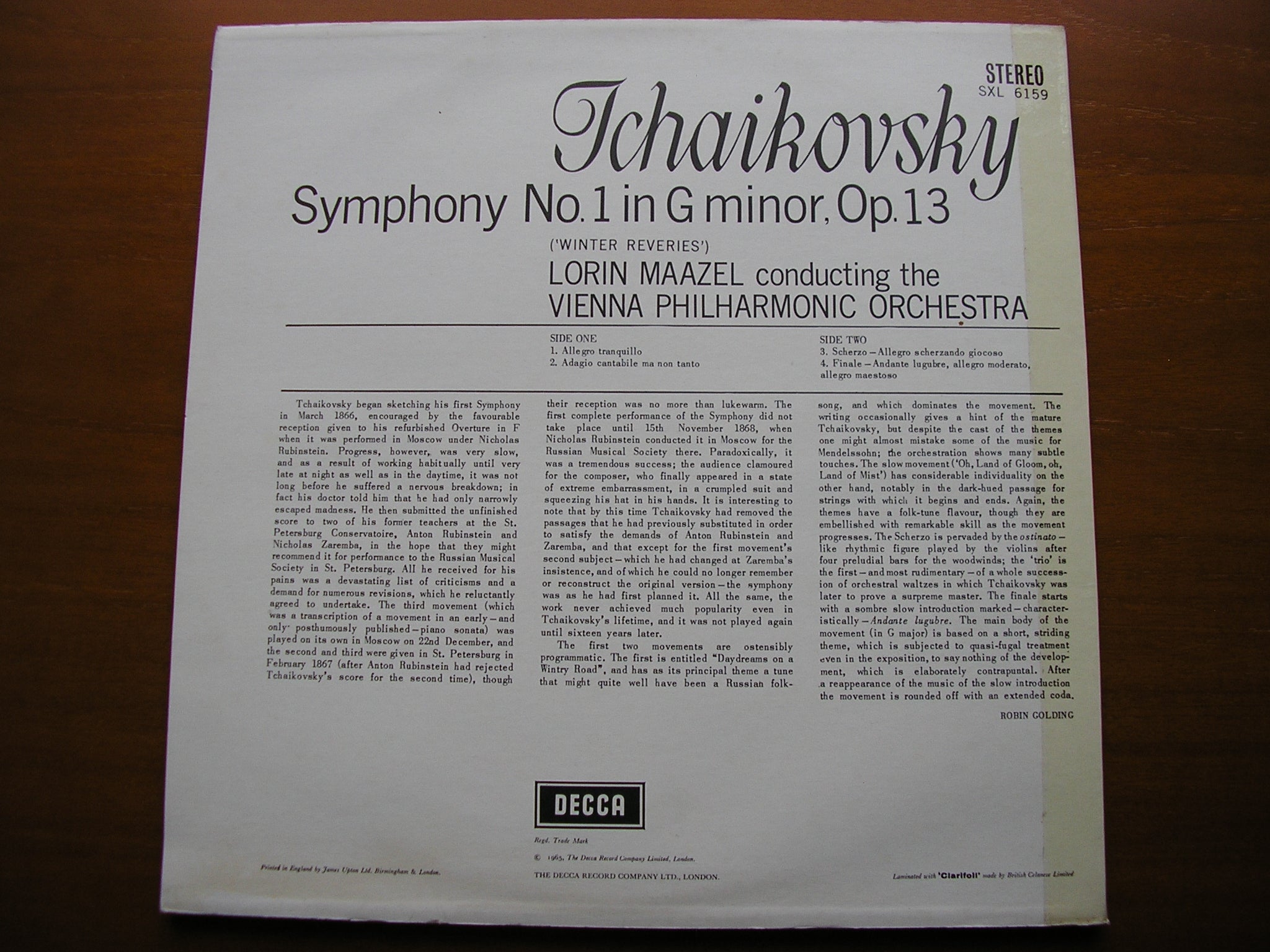 SXL 6159 TCHAIKOVSKY: SYMPHONY No. 1 'Winter Reveries' MAAZEL / VIENNA PHILHARMONIC