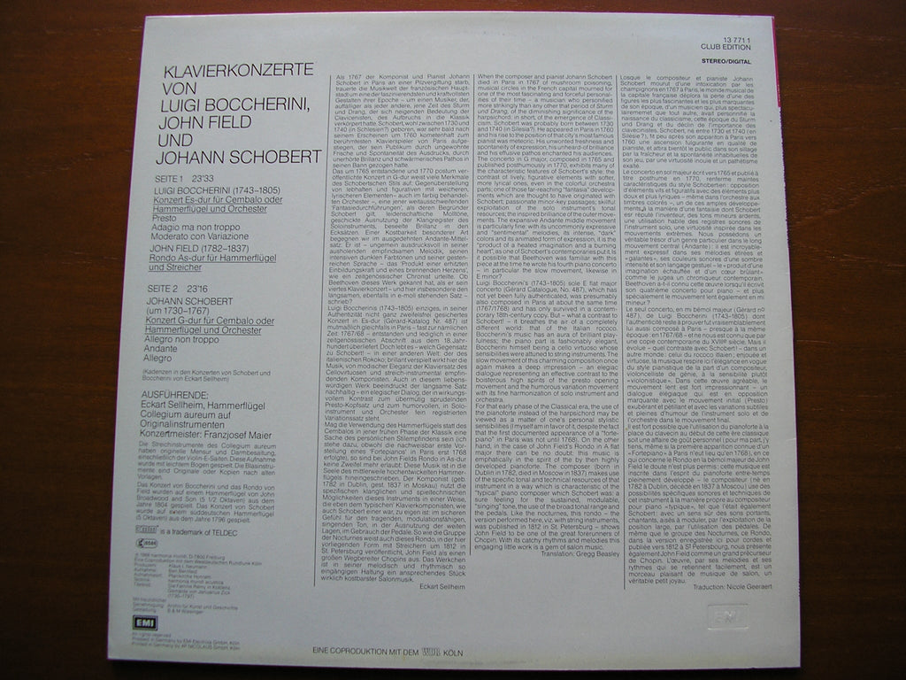 SCHOBERT / FIELD / BOCCHERINI: WORKS FOR KEYBOARD & ORCHESTRA   SELLHEIM / COLLEGIUM AUREUM / FRANZJOSEF MAIER   13 7711
