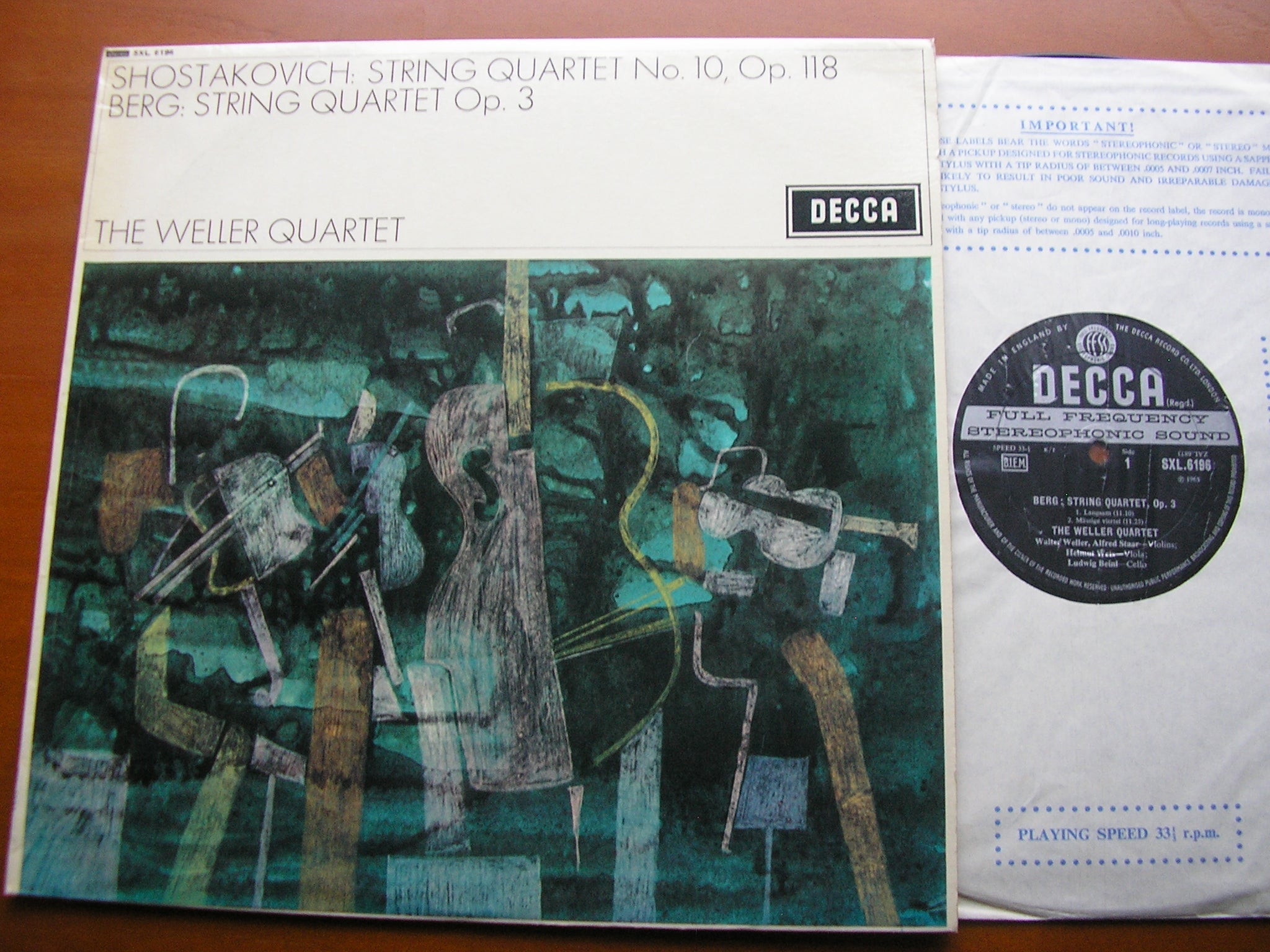 SXL 6196 BERG: STRING QUARTET Op. 3 / SHOSTAKOVICH: QUARTET No. 10 THE WELLER QUARTET