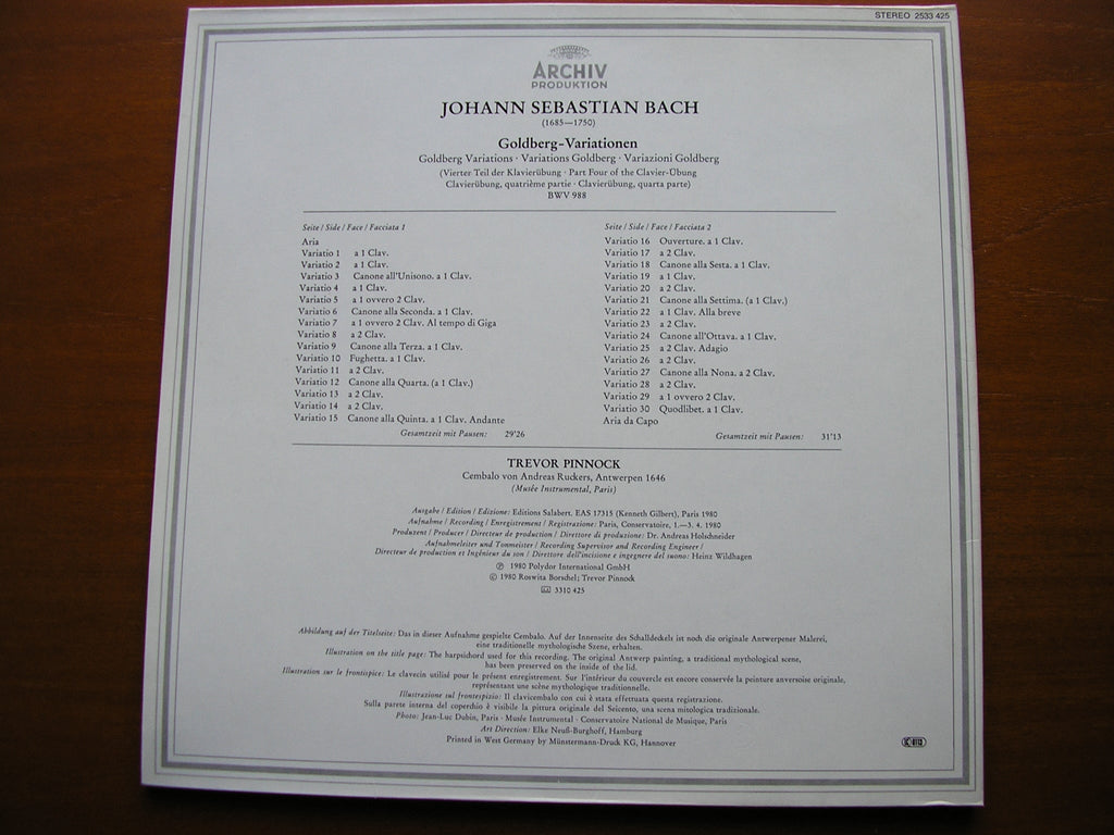 BACH: GOLDBERG VARIATIONS TREVOR PINNOCK 2533 425