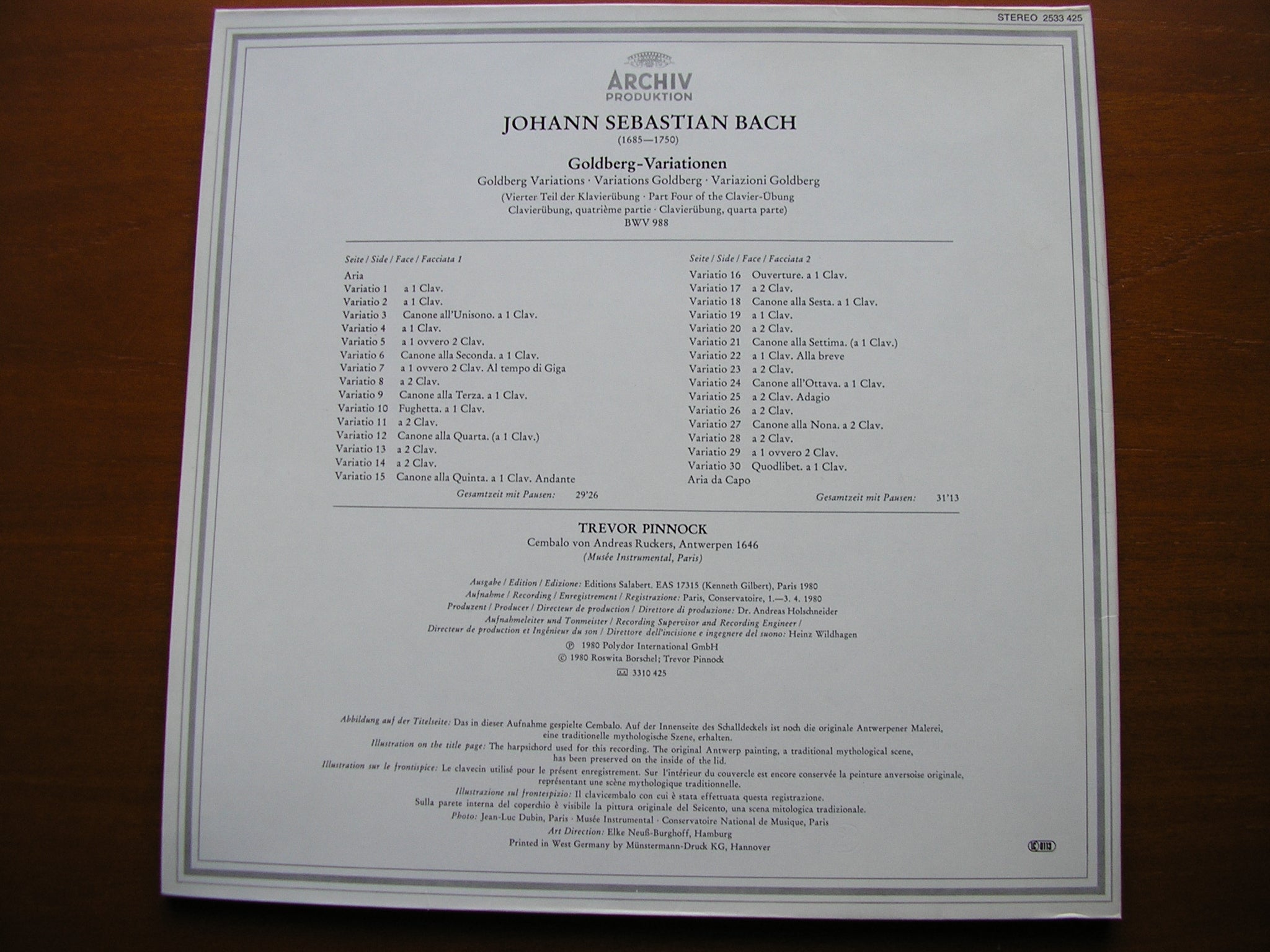 BACH: GOLDBERG VARIATIONS TREVOR PINNOCK 2533 425