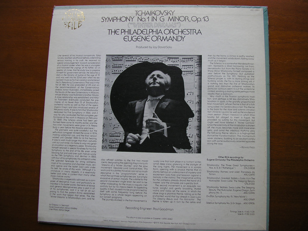 TCHAIKOVSKY: SYMPHONY No. 1 Winter Reveries     ORMANDY / PHILADELPHIA    ARL1 3063