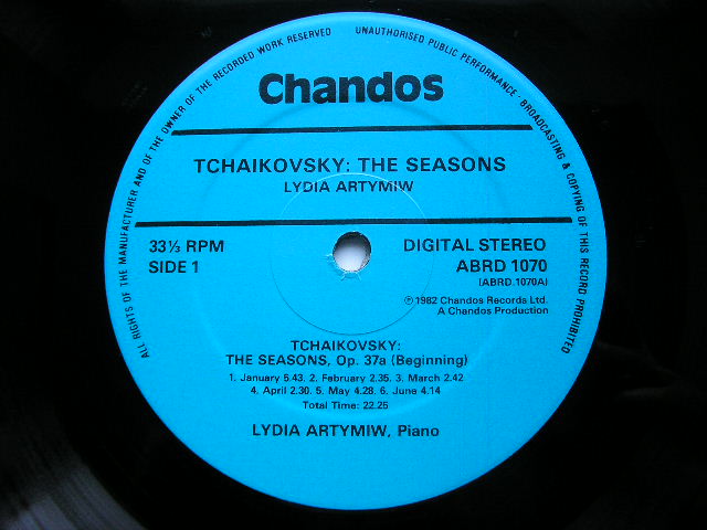 TCHAIKOVSKY: THE SEASONS     LYDIA ARTYMIW       ABRD 1070
