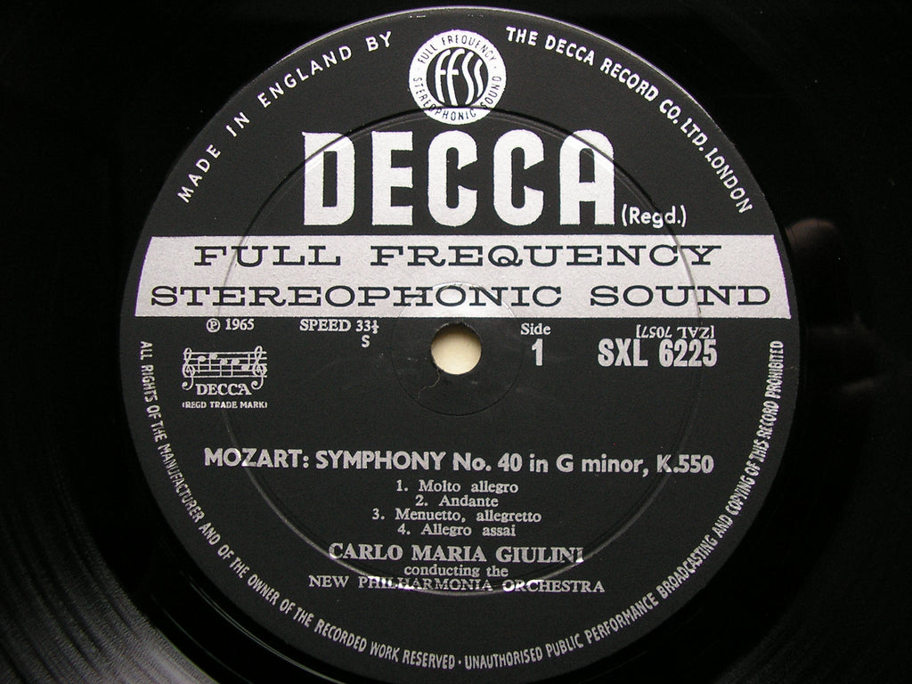 SXL 6225 MOZART: SYMPHONIES Nos. 40 & 41 'Jupiter' GIULINI / NEW PHILHARMONIA