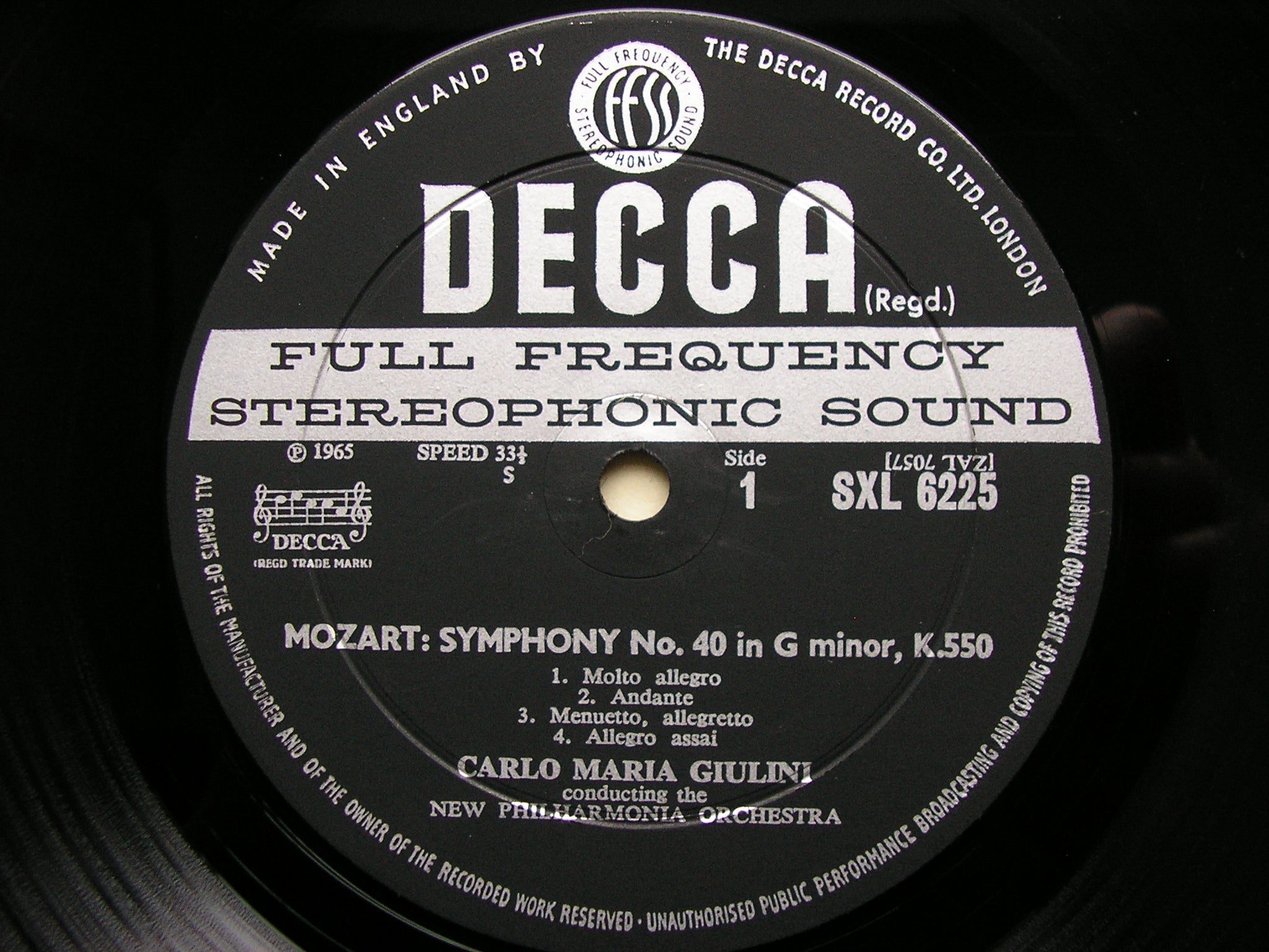 SXL 6225 MOZART: SYMPHONIES Nos. 40 & 41 'Jupiter' GIULINI / NEW PHILHARMONIA
