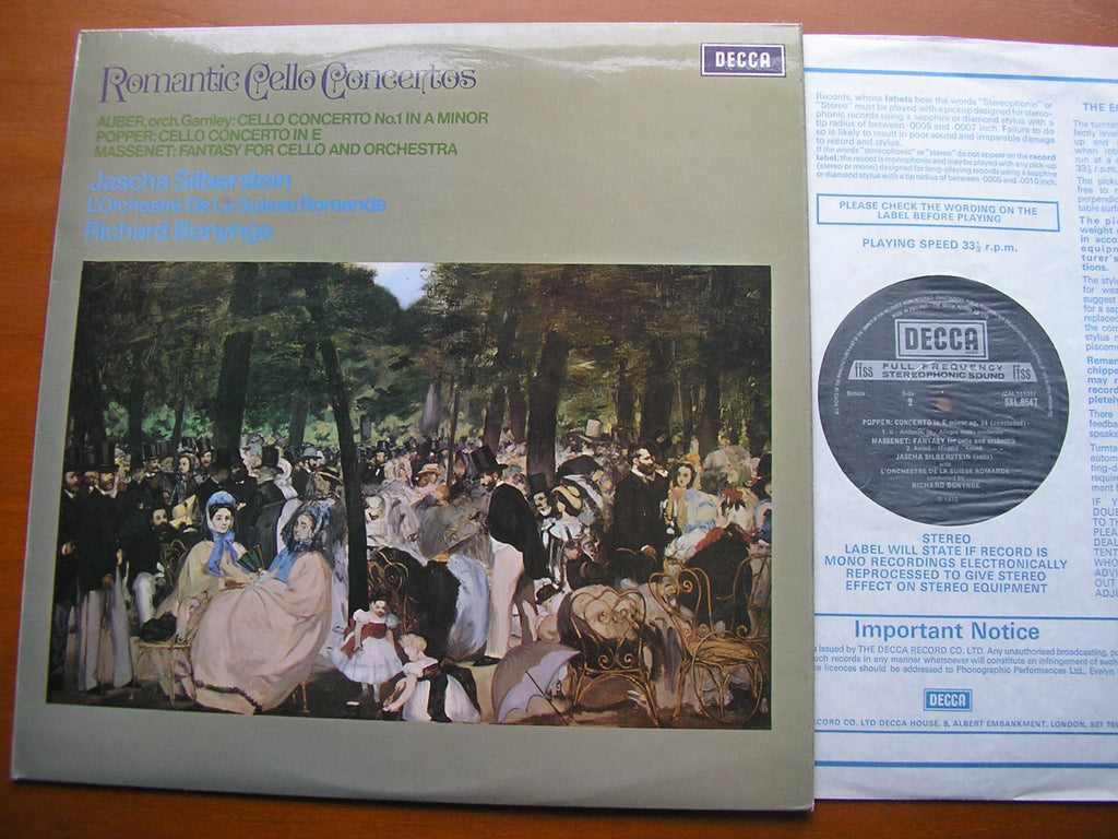 SXL 6547 ROMANTIC CELLO CONCERTOS: POPPER / AUBER / MASSENET SILBERSTEIN / SUISSE ROMANDE / BONYNGE