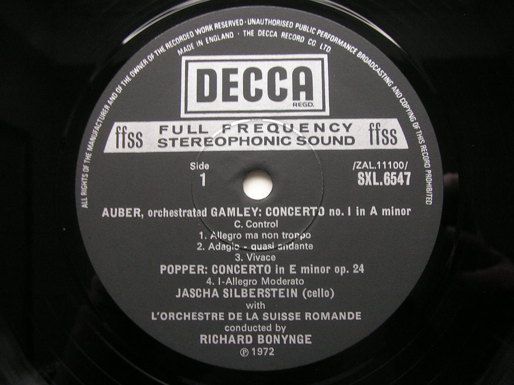 SXL 6547 ROMANTIC CELLO CONCERTOS: POPPER / AUBER / MASSENET SILBERSTEIN / SUISSE ROMANDE / BONYNGE
