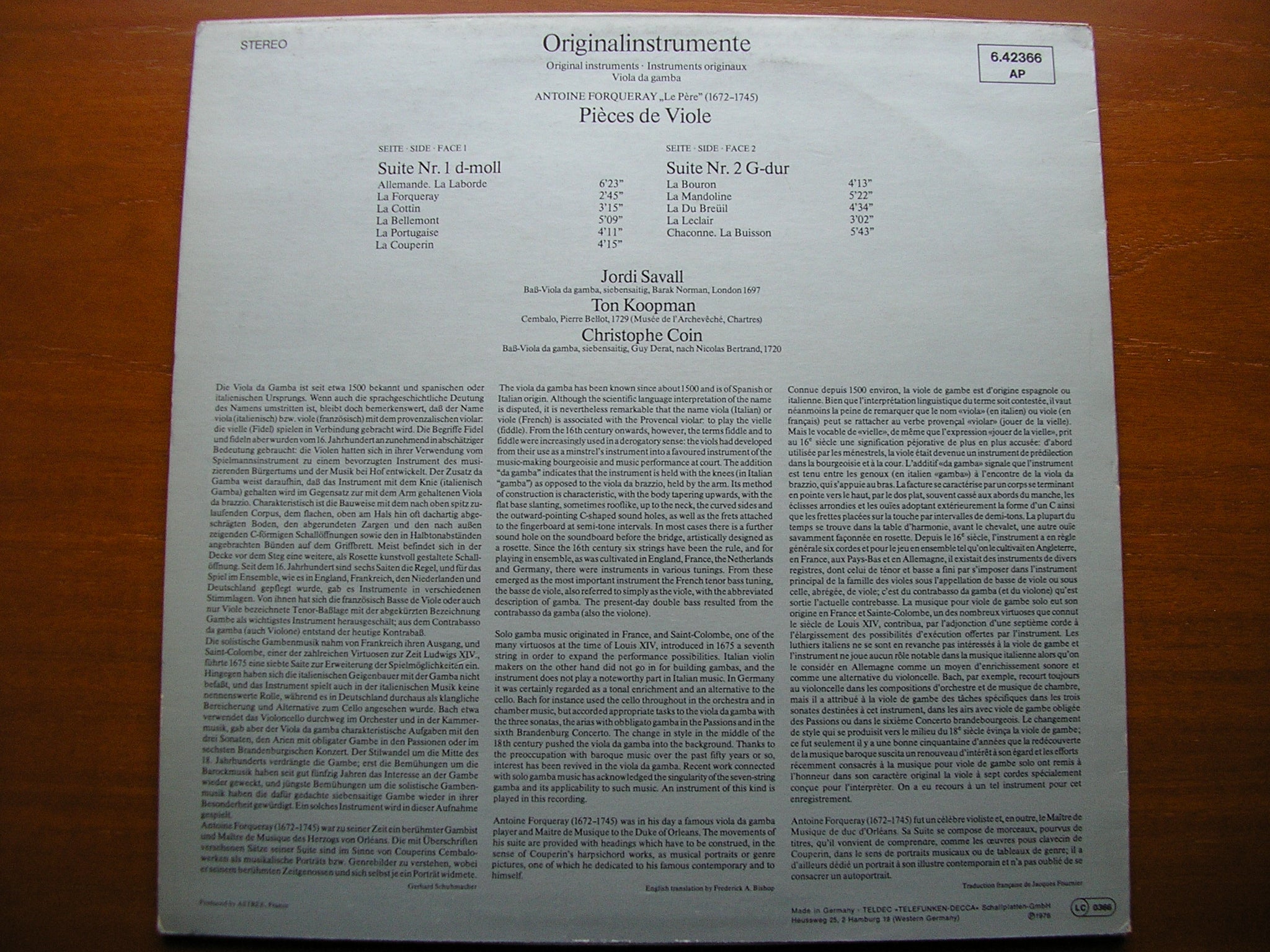 MUSIC FOR VIOLA DA GAMBA BY FORQUERAY     SAVALL / KOOPMAN / COIN   6.42366