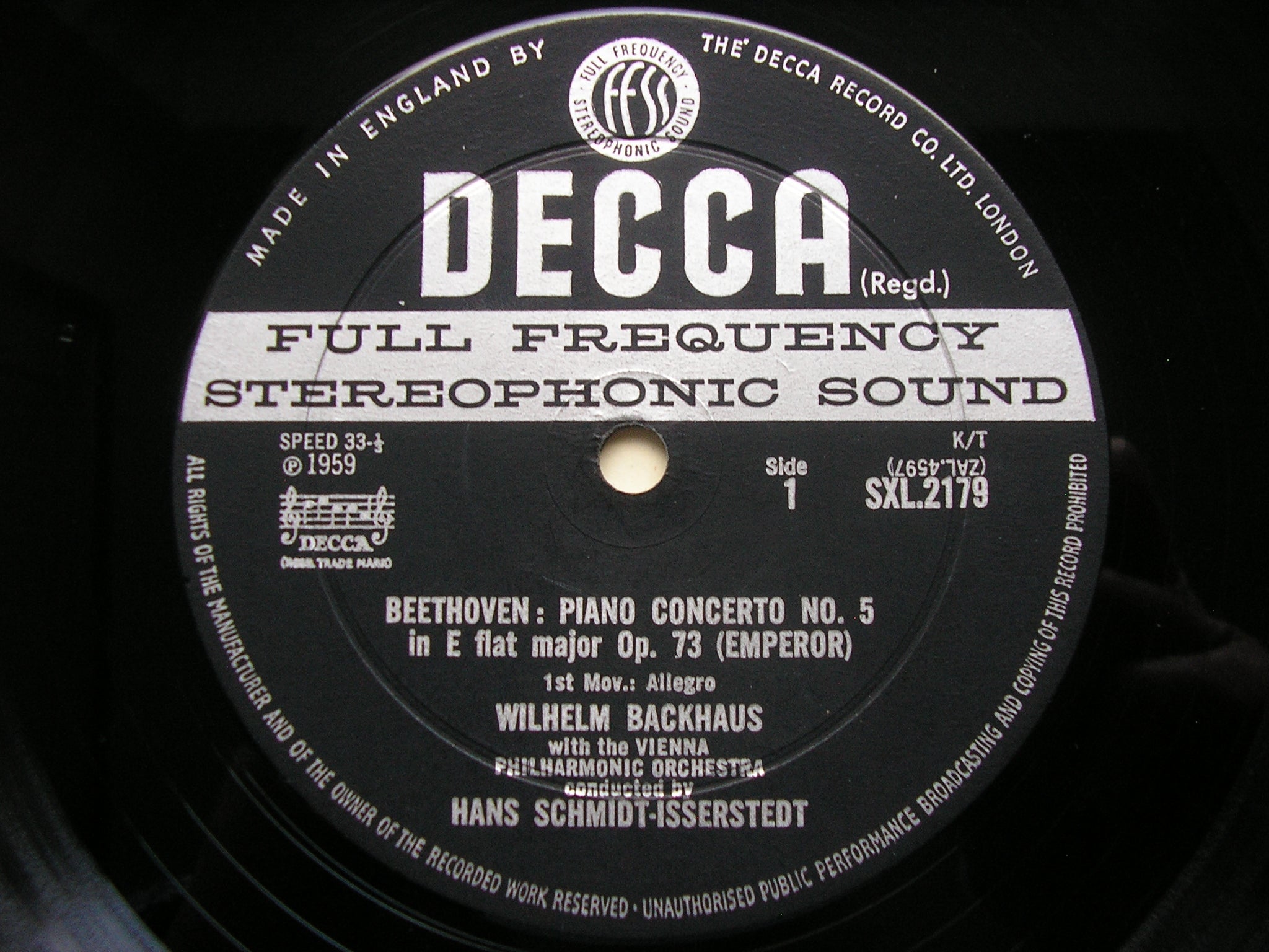 SXL 2179 BEETHOVEN: PIANO CONCERTO No. 5 'Emperor' BACKHAUS / VIENNA PHILHARMONIC / SCHMIDT-ISSERSTEDT
