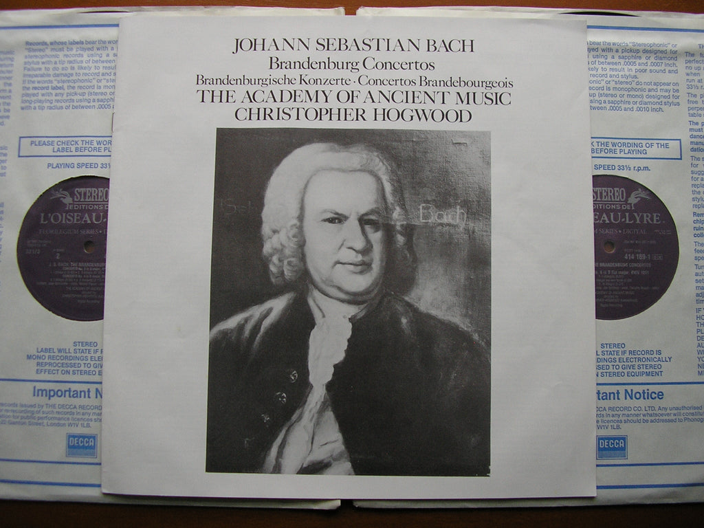 BACH: THE BRANDENBURG CONCERTOS   HOGWOOD / ACADEMY OF ANCIENT MUSIC   2 LP   414 187