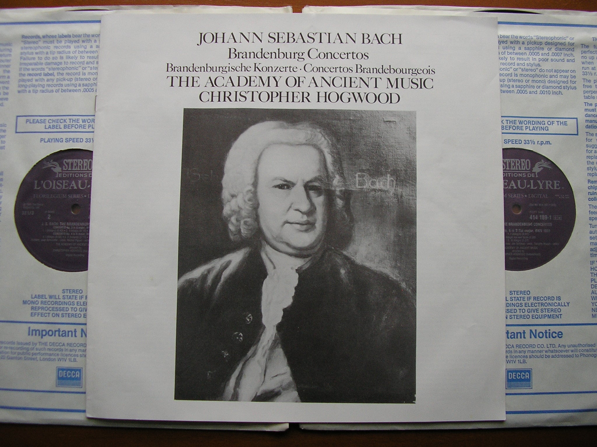 BACH: THE BRANDENBURG CONCERTOS   HOGWOOD / ACADEMY OF ANCIENT MUSIC   2 LP   414 187