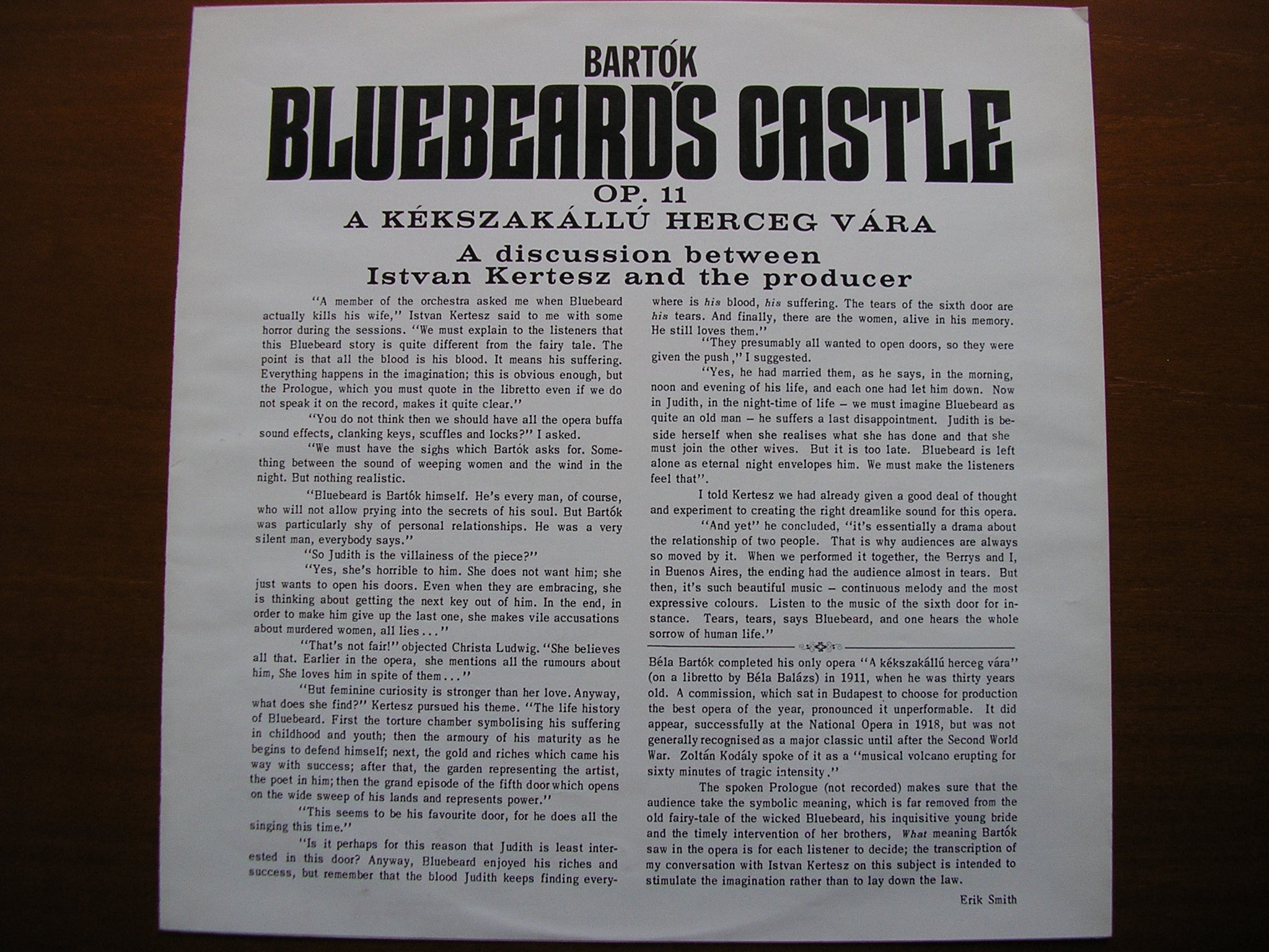 BARTOK: BLUEBEARD'S CASTLE    BERRY / LUDWIG / LONDON SYMPHONY / KERTESZ    SET 311